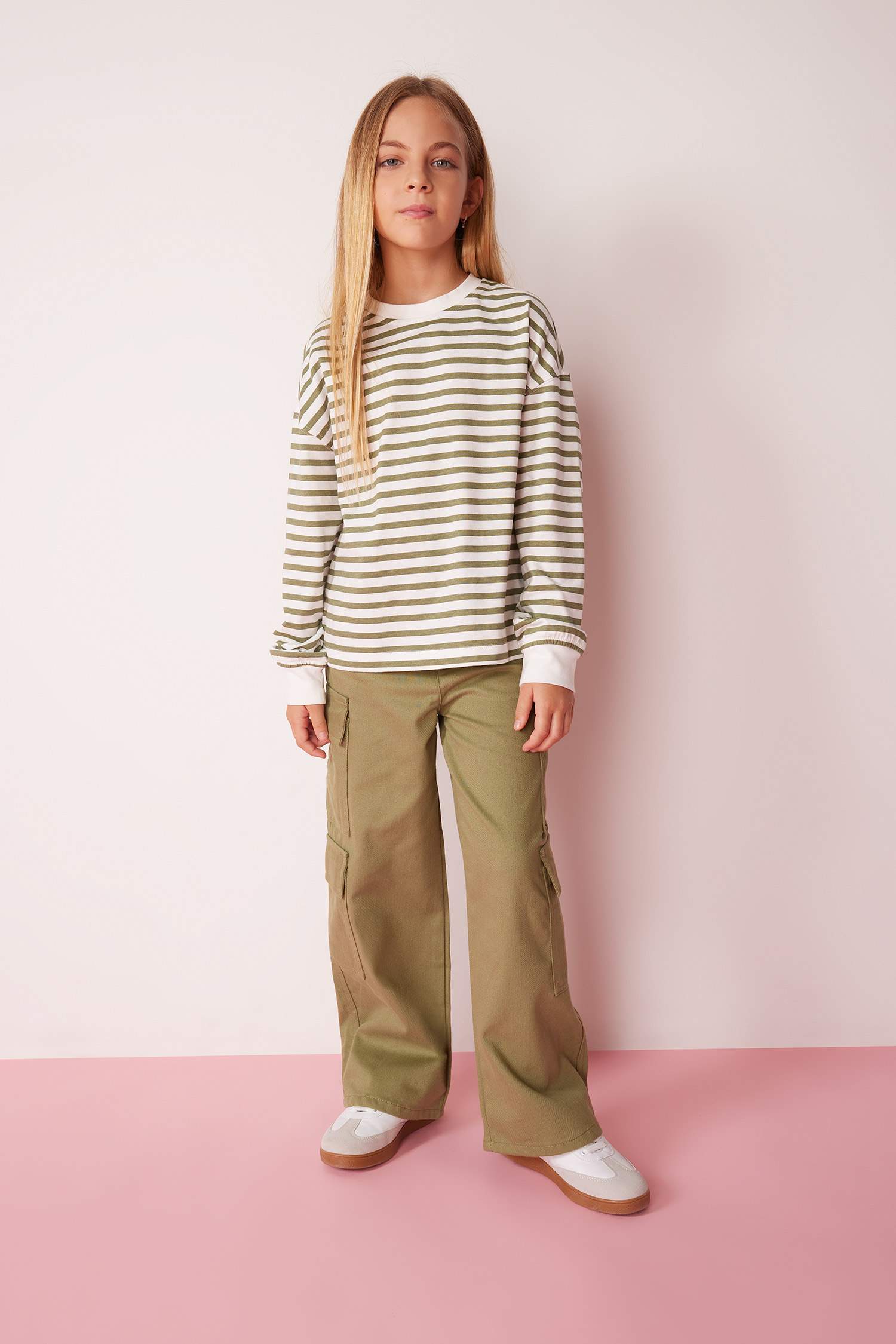 Girl Crew Neck Striped Cotton T-Shirt