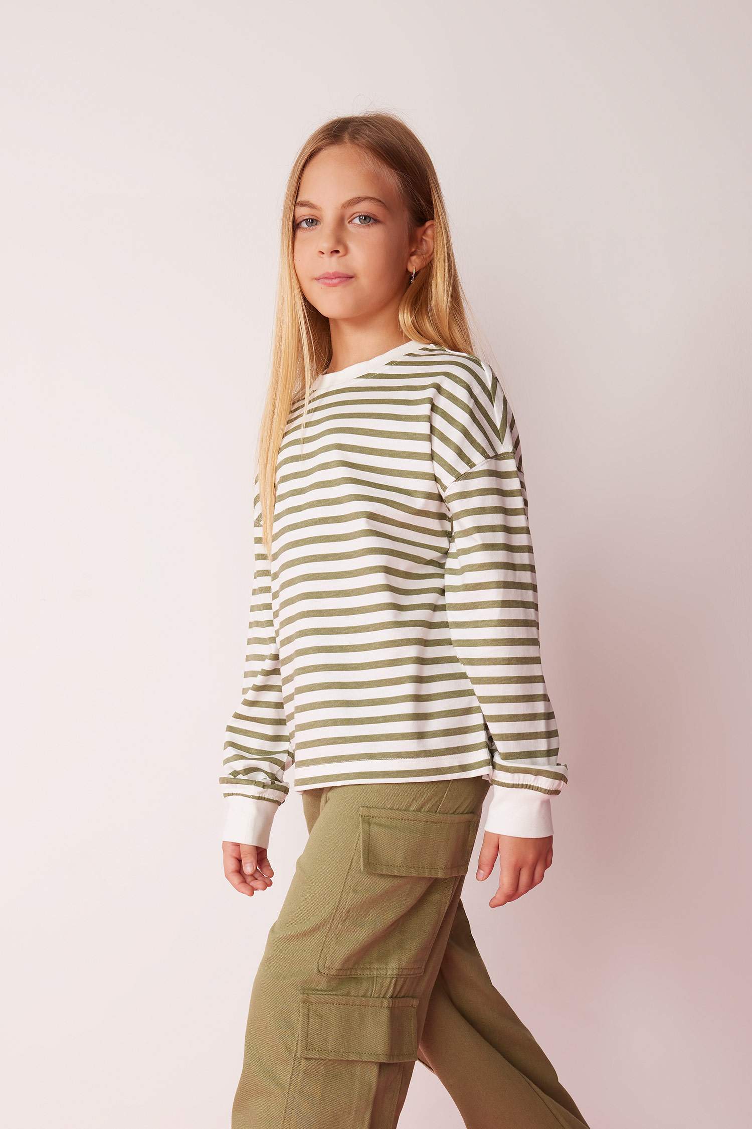 Girl Crew Neck Striped Cotton T-Shirt