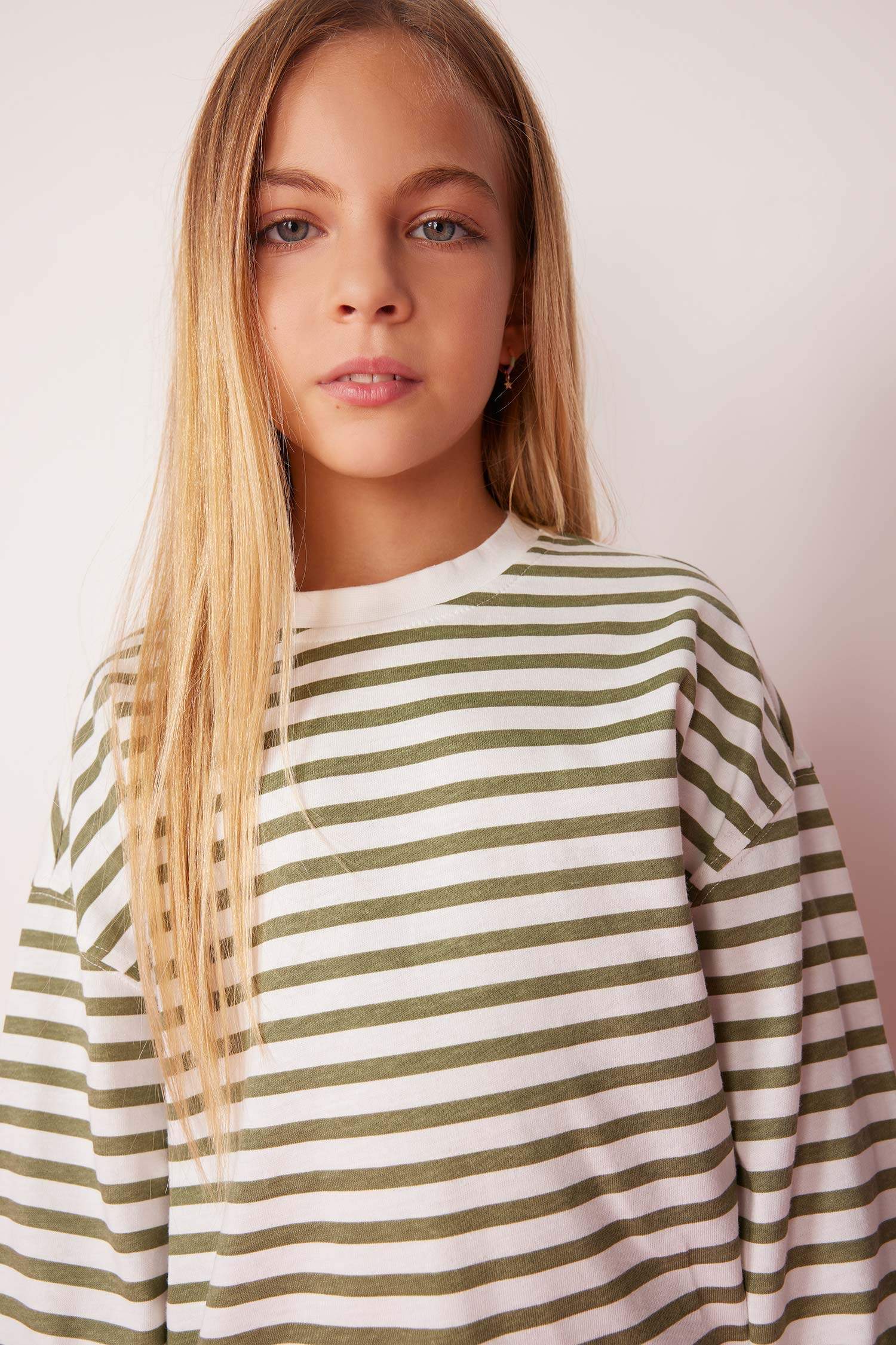 Girl Crew Neck Striped Cotton T-Shirt
