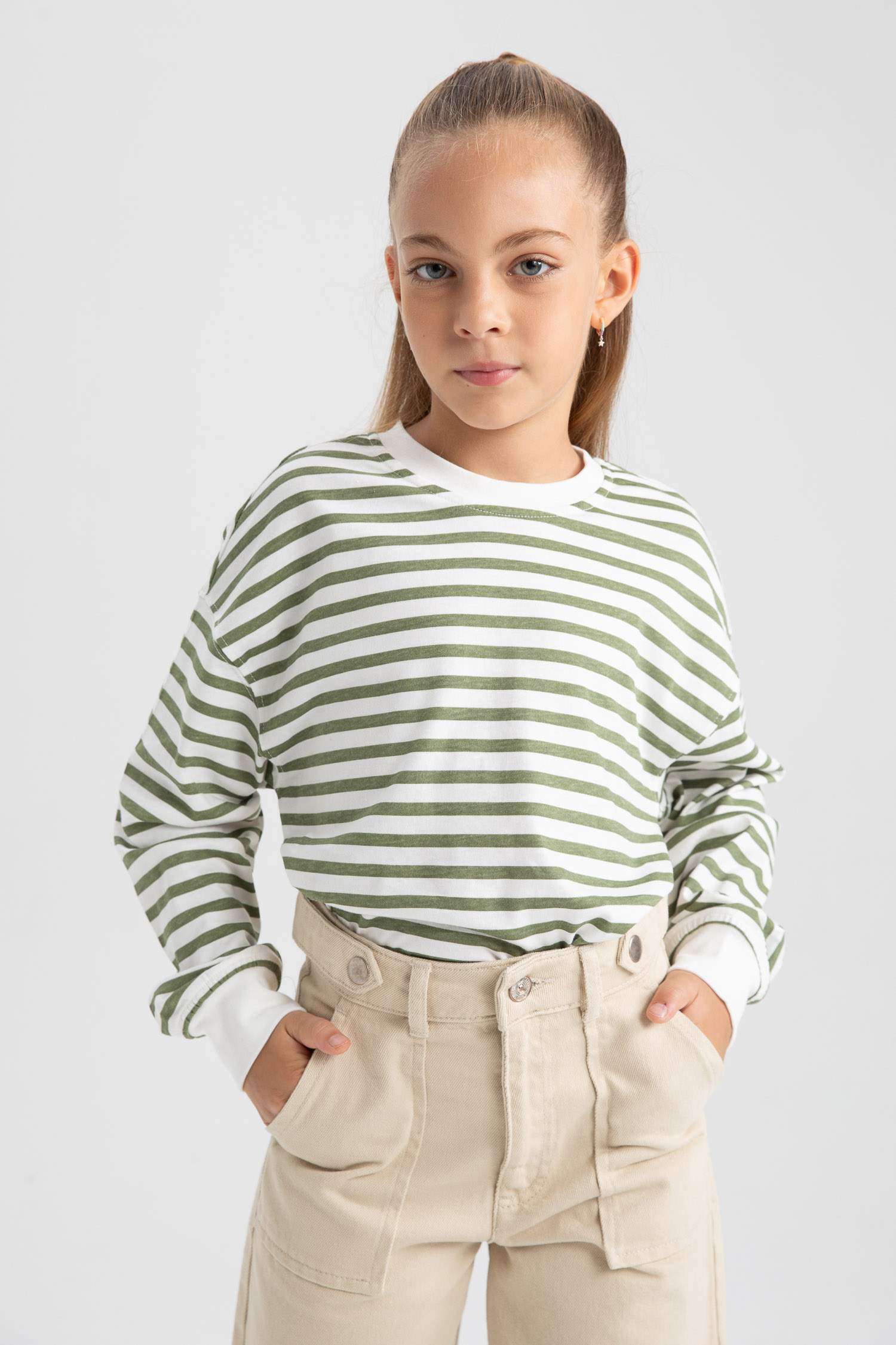 Girl Crew Neck Striped Cotton T-Shirt