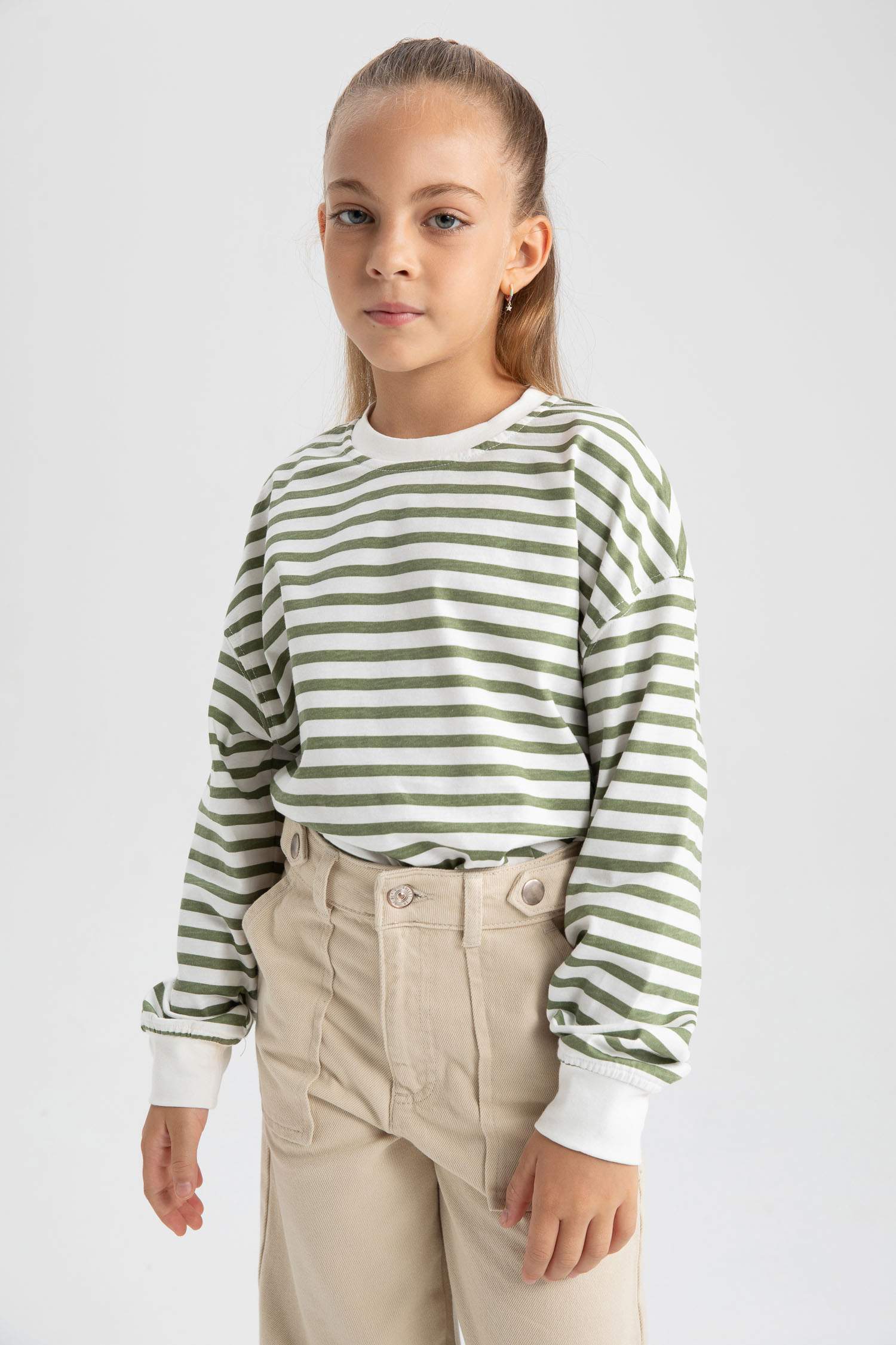 Girl Crew Neck Striped Cotton T-Shirt