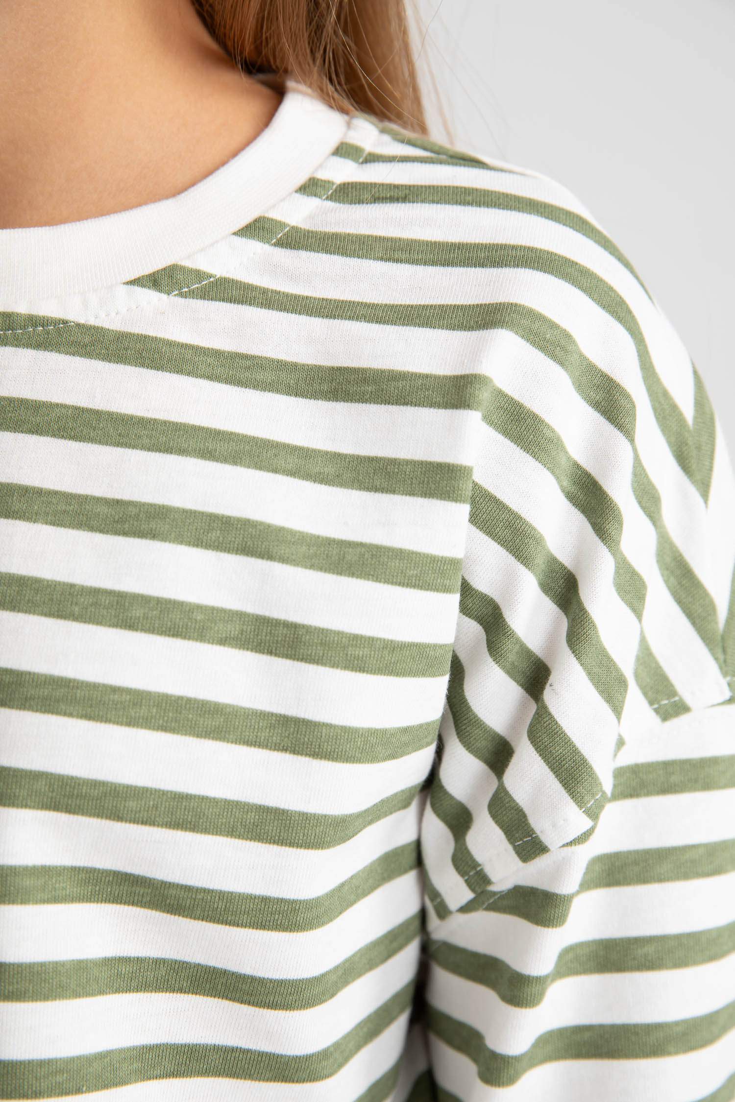 Girl Crew Neck Striped Cotton T-Shirt
