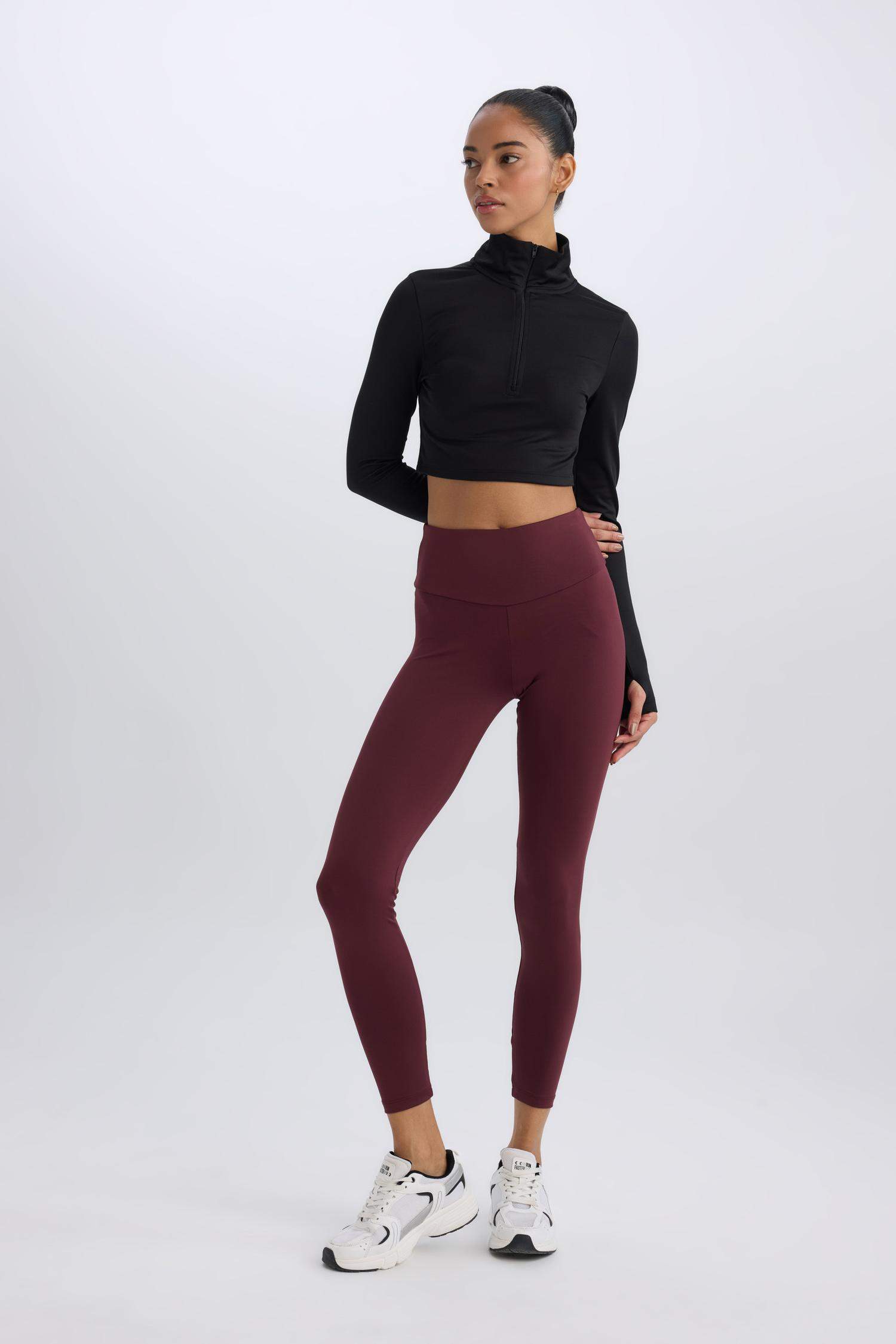 Yüksek Bel Beli Saran Esnek Basic Düz Sporcu Tayt