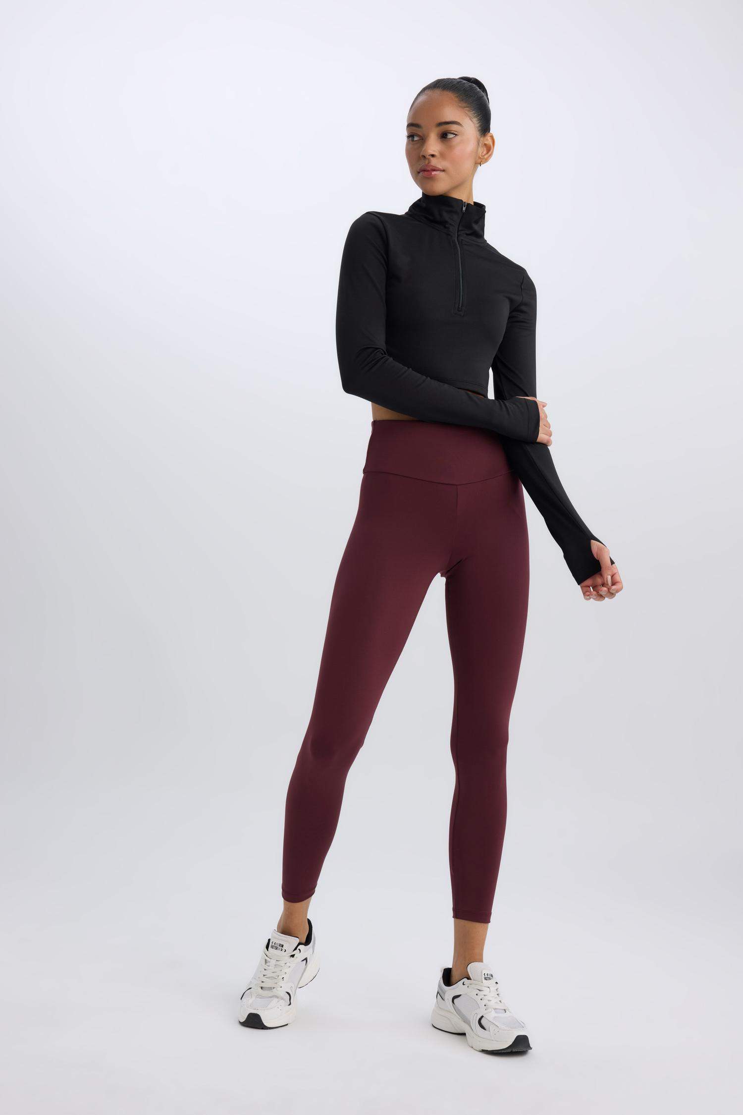 Yüksek Bel Beli Saran Esnek Basic Düz Sporcu Tayt