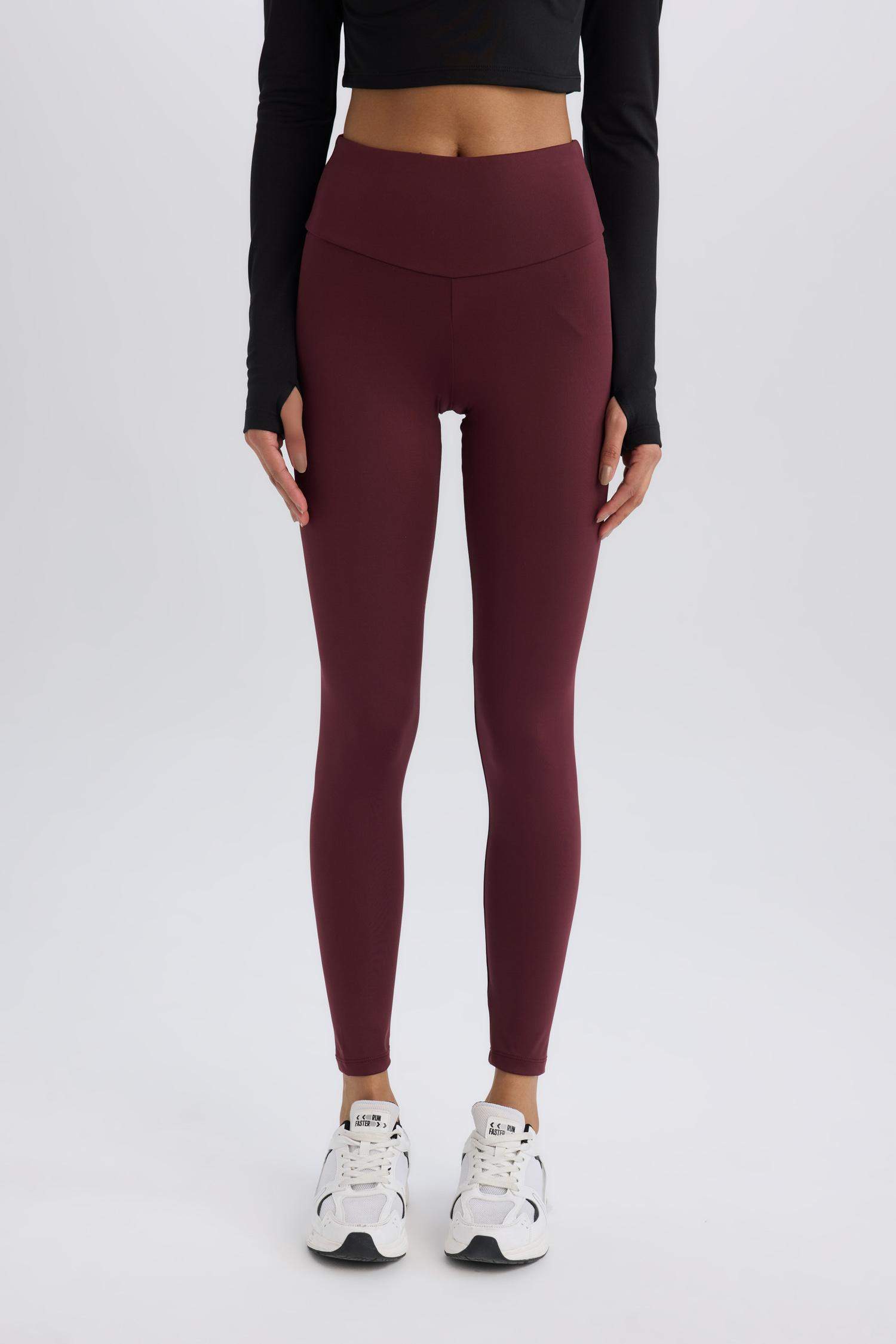 Yüksek Bel Beli Saran Esnek Basic Düz Sporcu Tayt