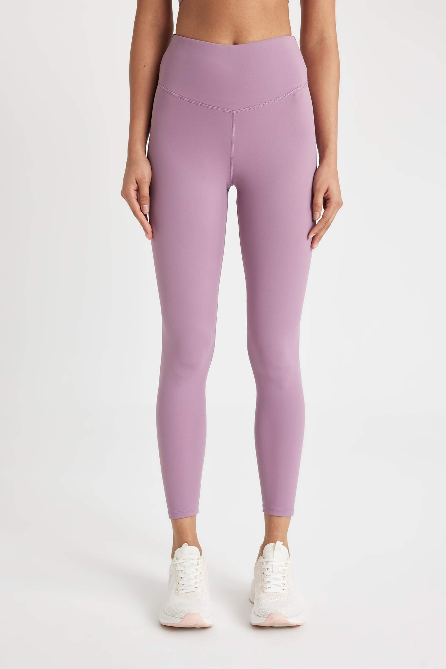 Yüksek Bel Beli Saran Esnek Basic Düz Sporcu Tayt