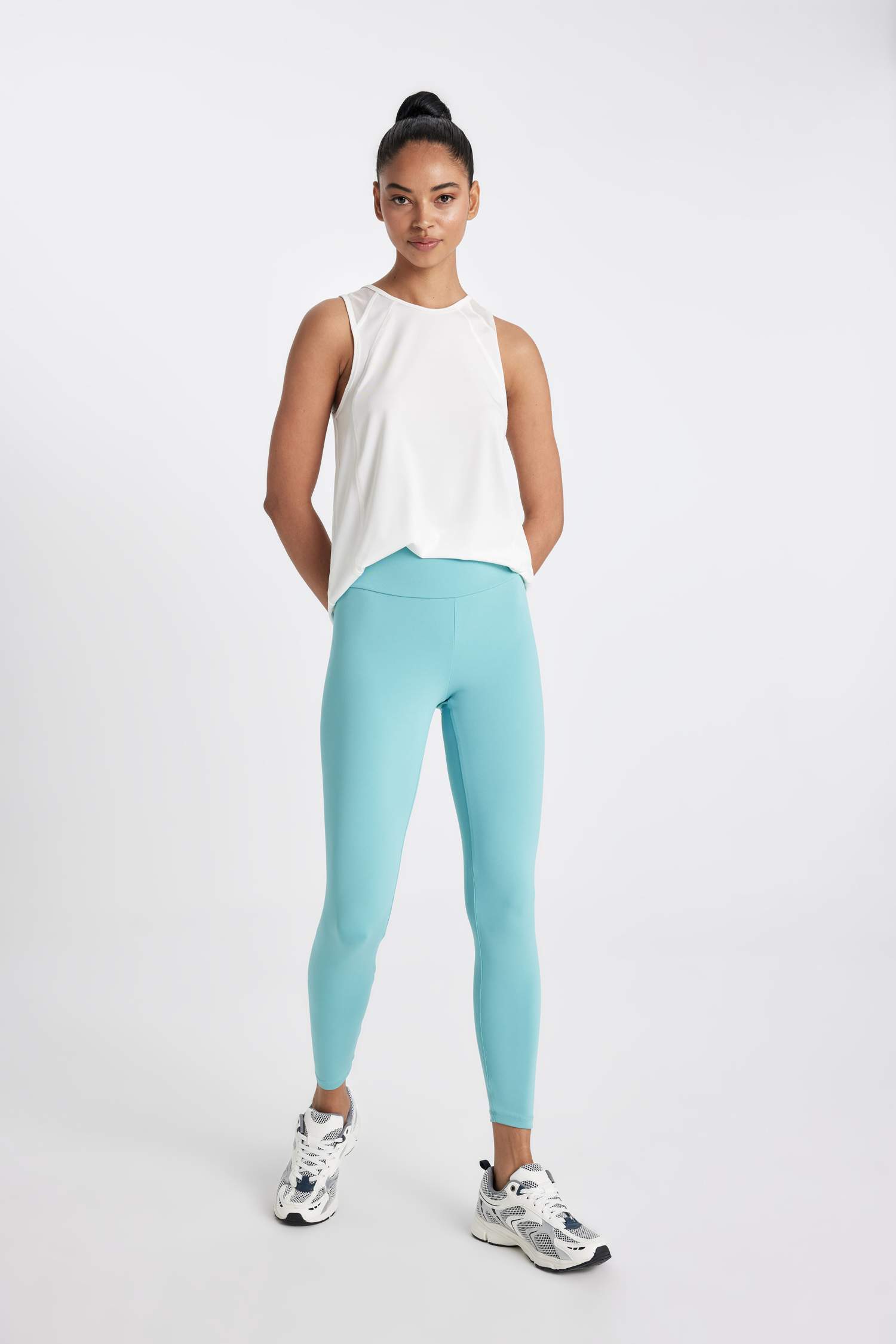 Yüksek Bel Beli Saran Esnek Basic Düz Sporcu Tayt