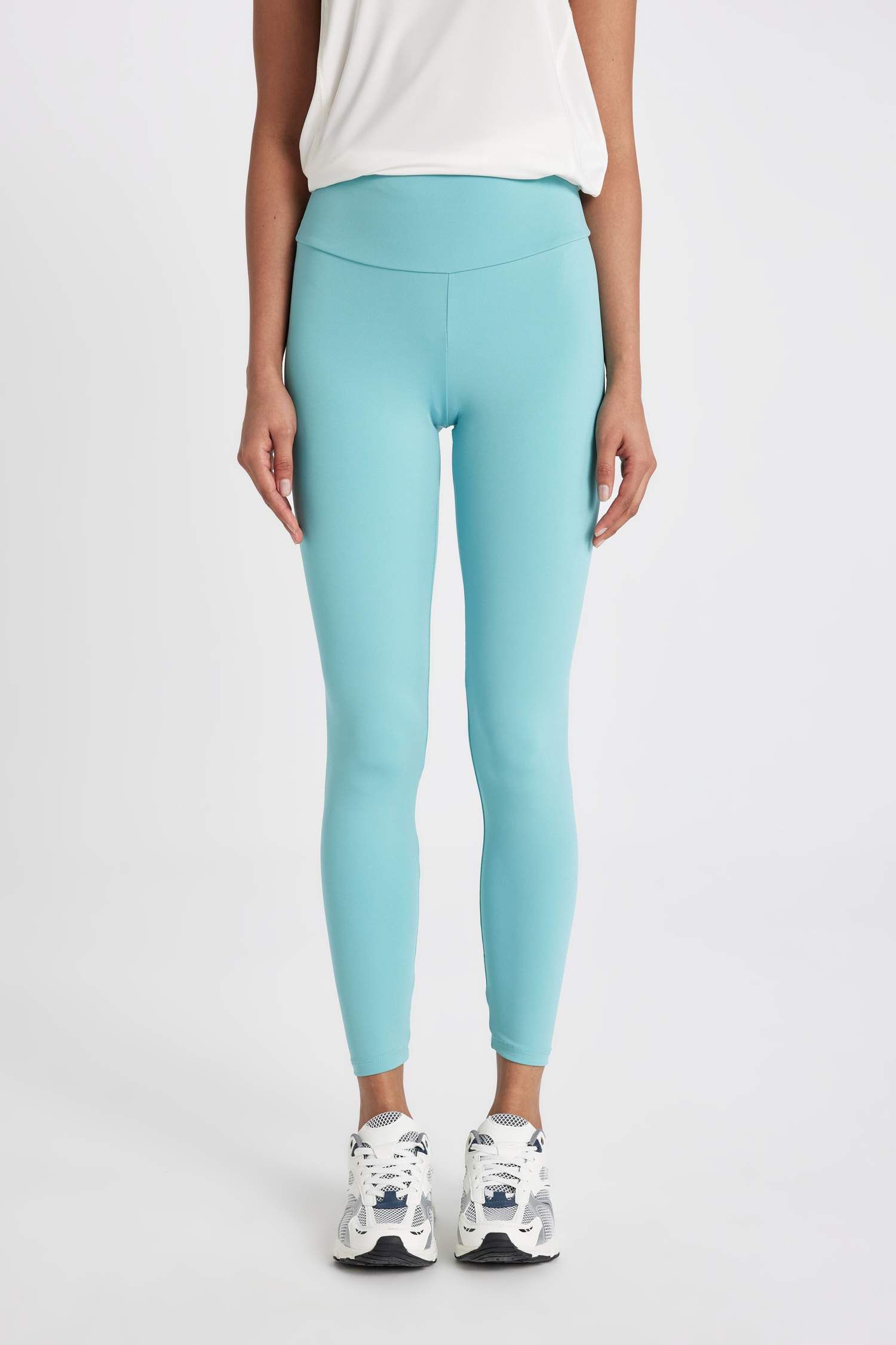 Yüksek Bel Beli Saran Esnek Basic Düz Sporcu Tayt