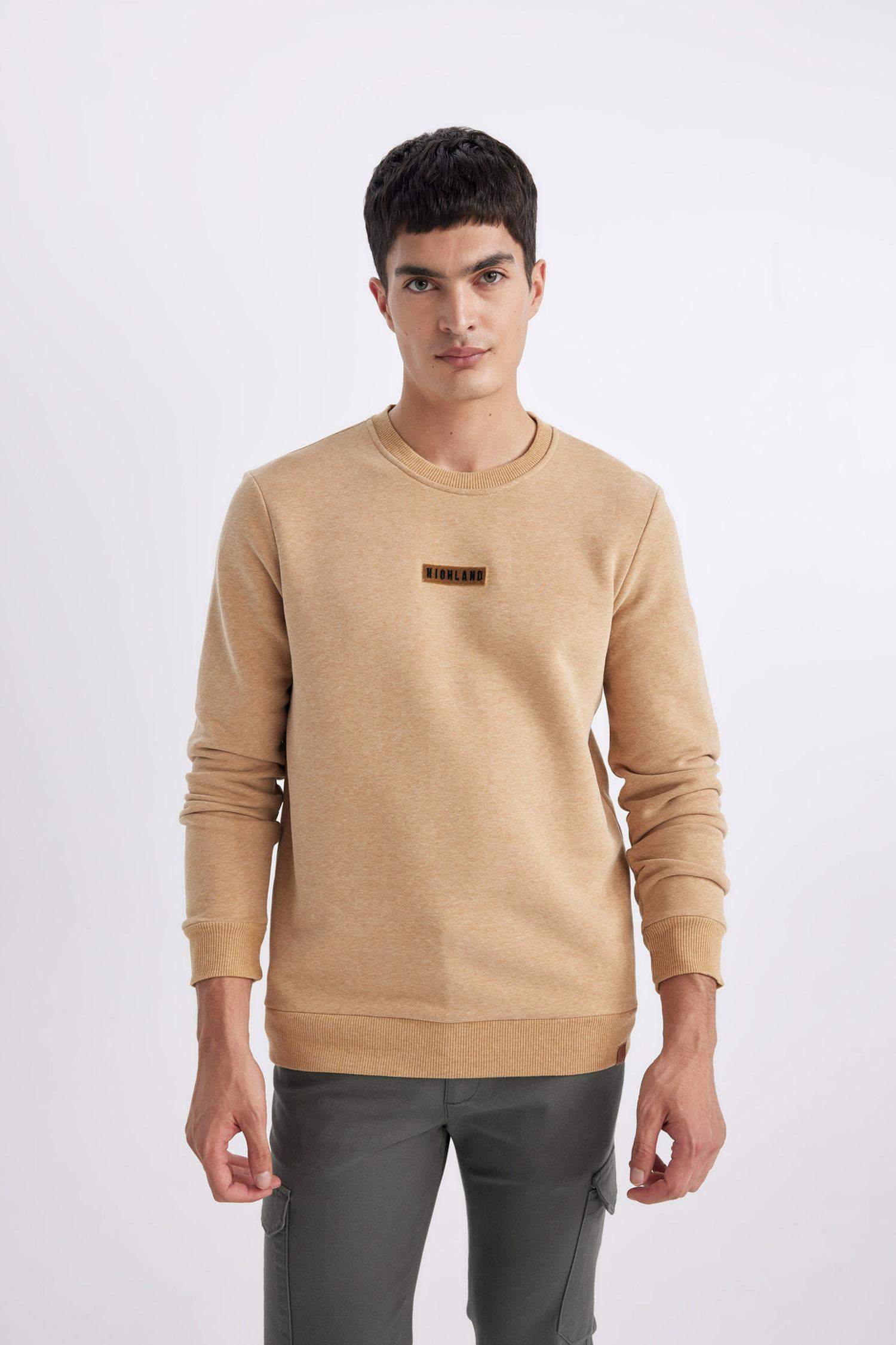 Regular Fit Bisiklet Yaka Baskılı Sweatshirt