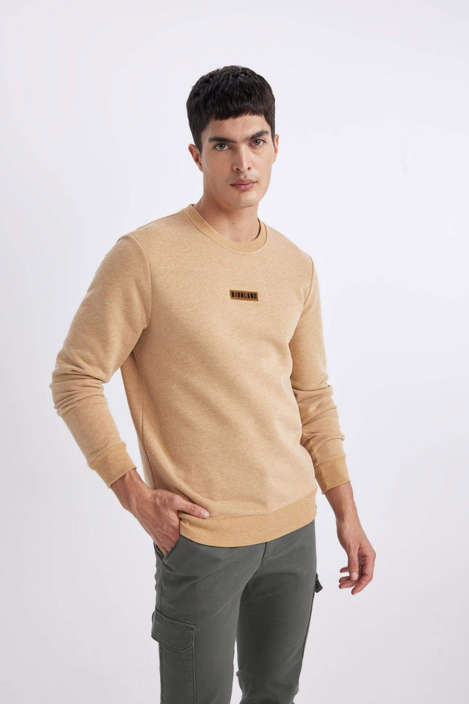 Regular Fit Bisiklet Yaka Baskılı Sweatshirt