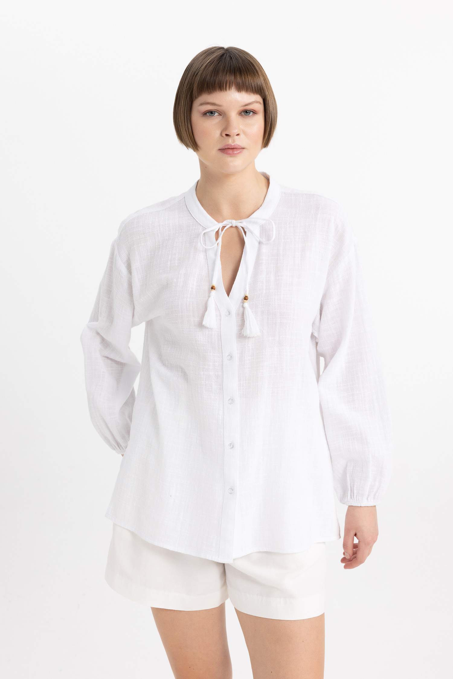 Regular Fit Crew Neck Long Sleeve Blouse