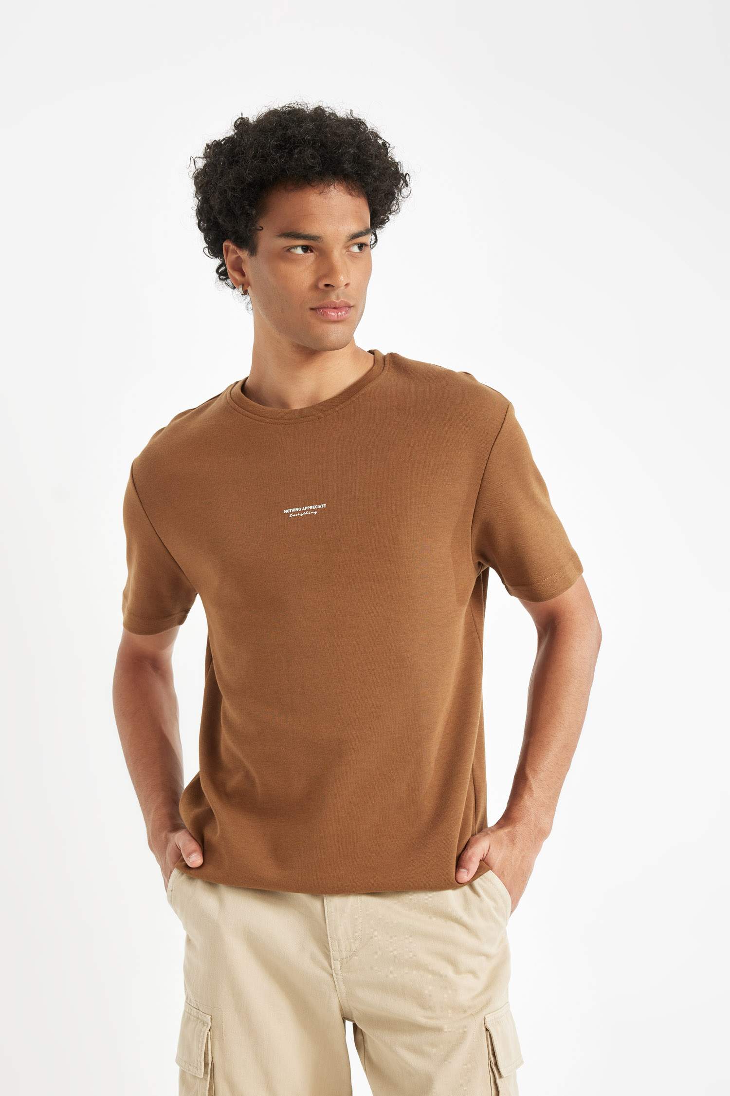 Regular Fit Bisiklet Yaka Baskılı Ağır Kumaş Pamuklu Kısa Kollu Tişört