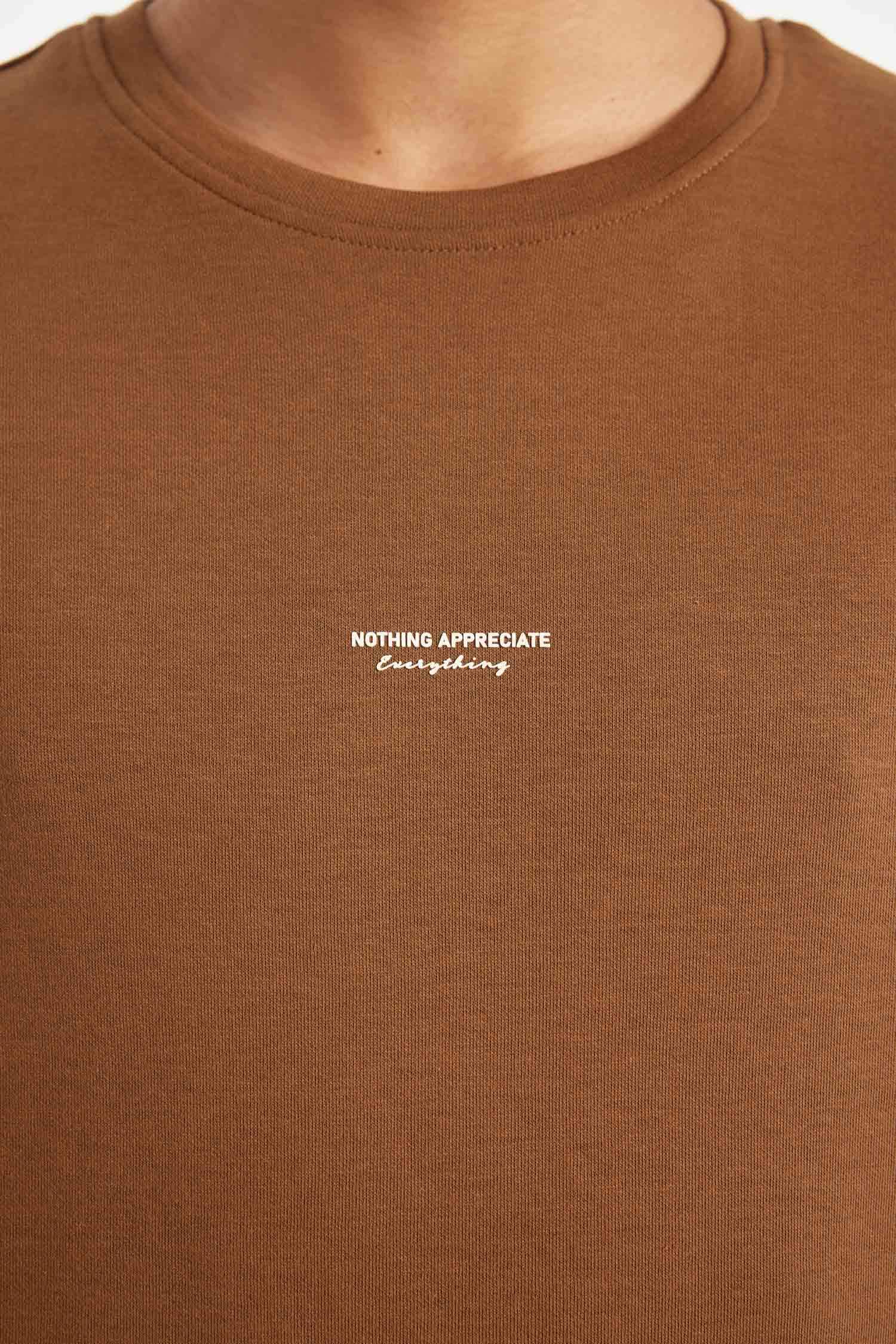 Regular Fit Bisiklet Yaka Baskılı Ağır Kumaş Pamuklu Kısa Kollu Tişört