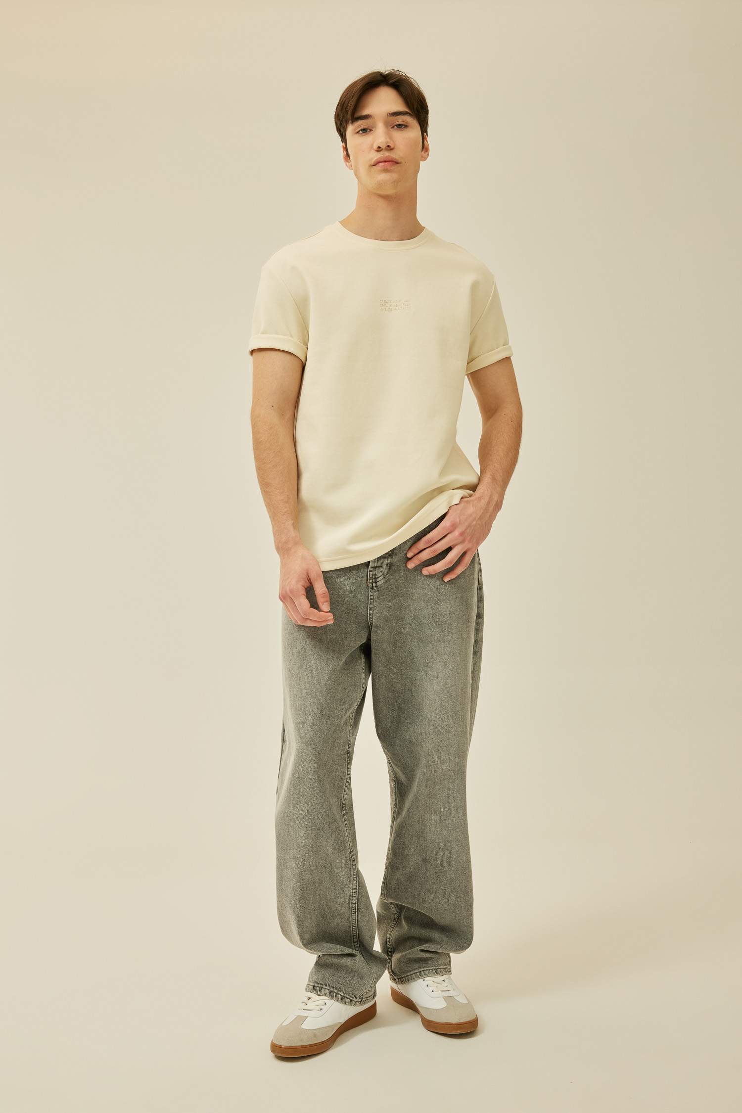 Regular Fit Bisiklet Yaka Baskılı Kısa Kollu Ağır Kumaş Tişört