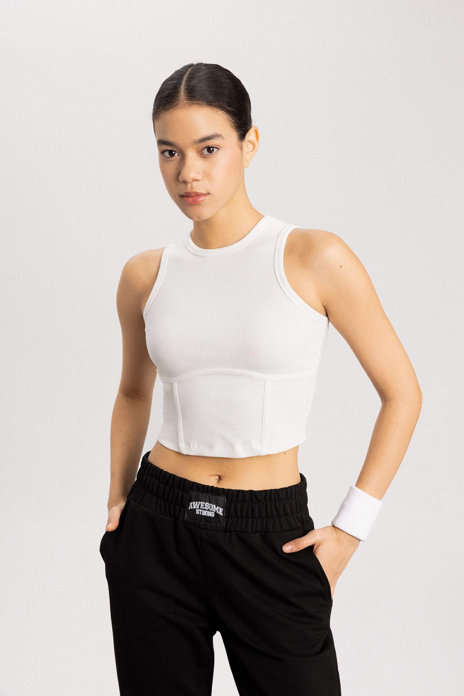 Crop top De Sport Slim à Col Rond De Defactofit