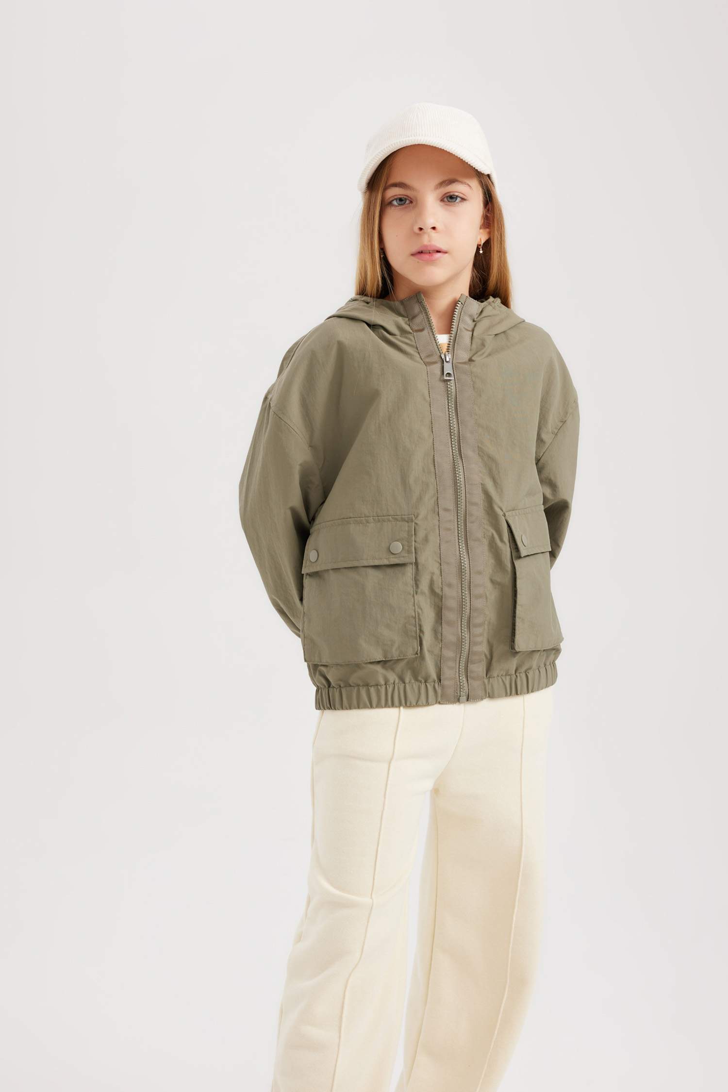 Kız Çocuk Su Geçirmez Kapüşonlu Yağmurluk