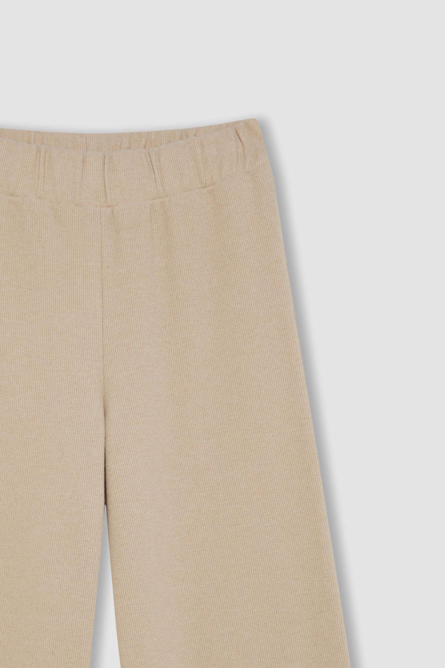 Relax Fit Beli Lastikli Selanik Kumaş Basic Düz Triko Pantolon