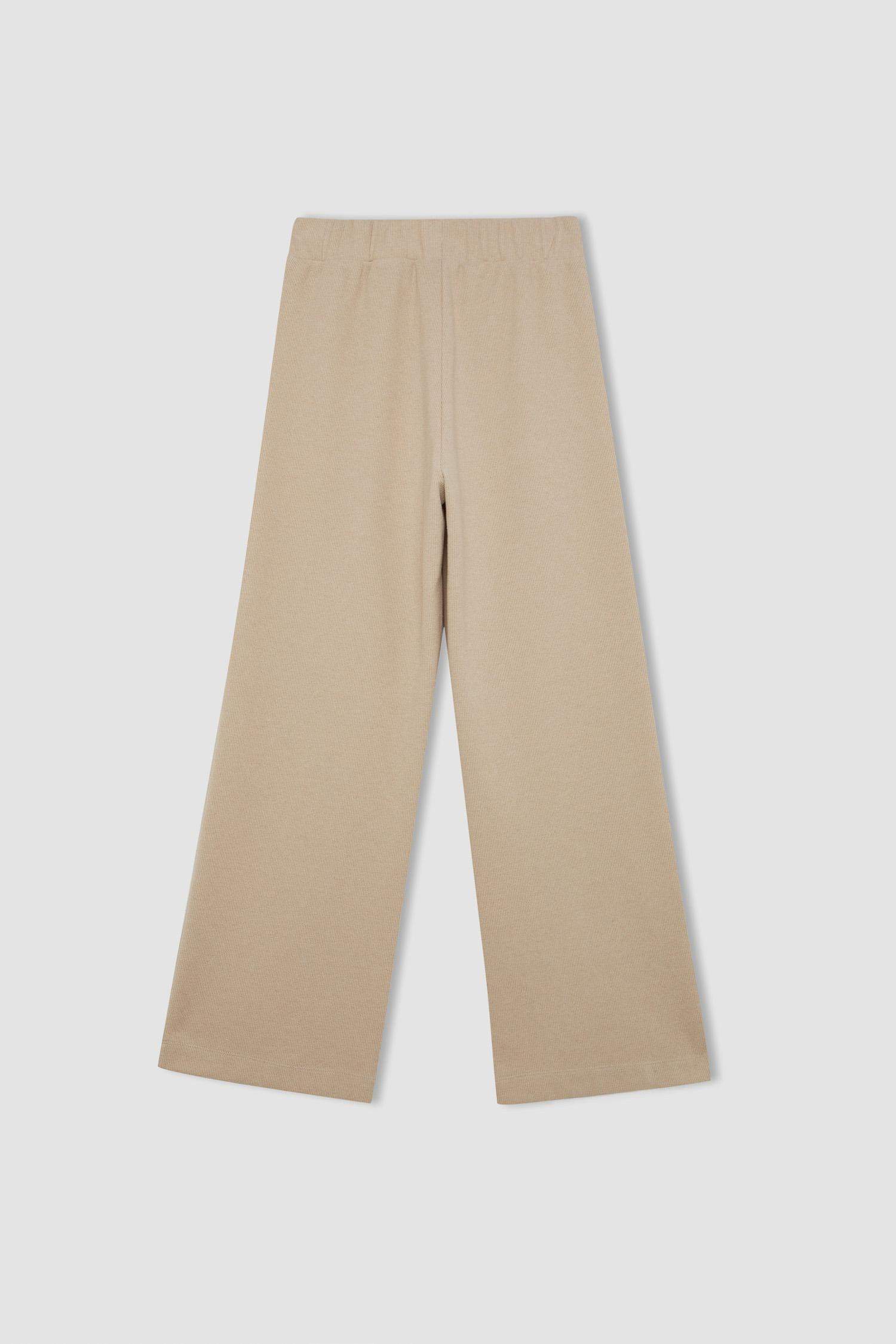 Relax Fit Beli Lastikli Selanik Kumaş Basic Düz Triko Pantolon