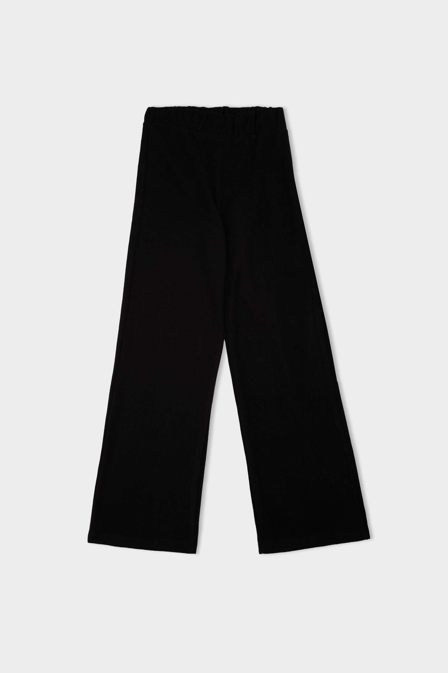 Relax Fit Beli Lastikli Selanik Kumaş Basic Düz Triko Siyah Pantolon