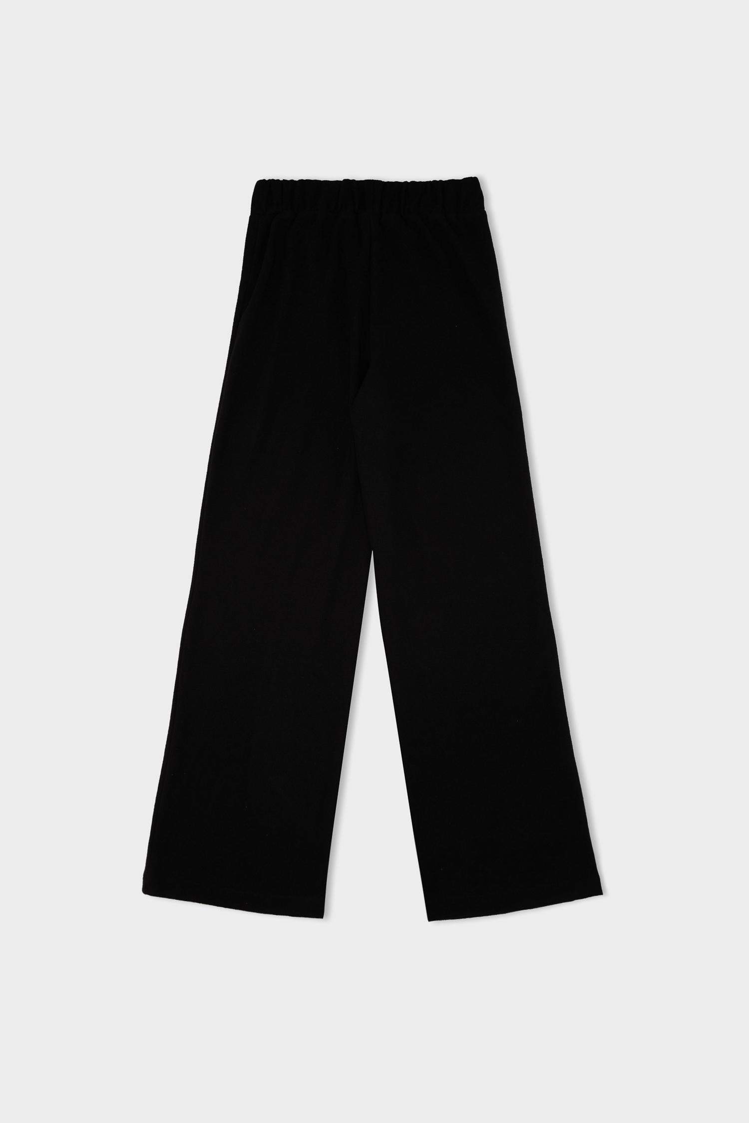 Relax Fit Beli Lastikli Selanik Kumaş Basic Düz Triko Siyah Pantolon