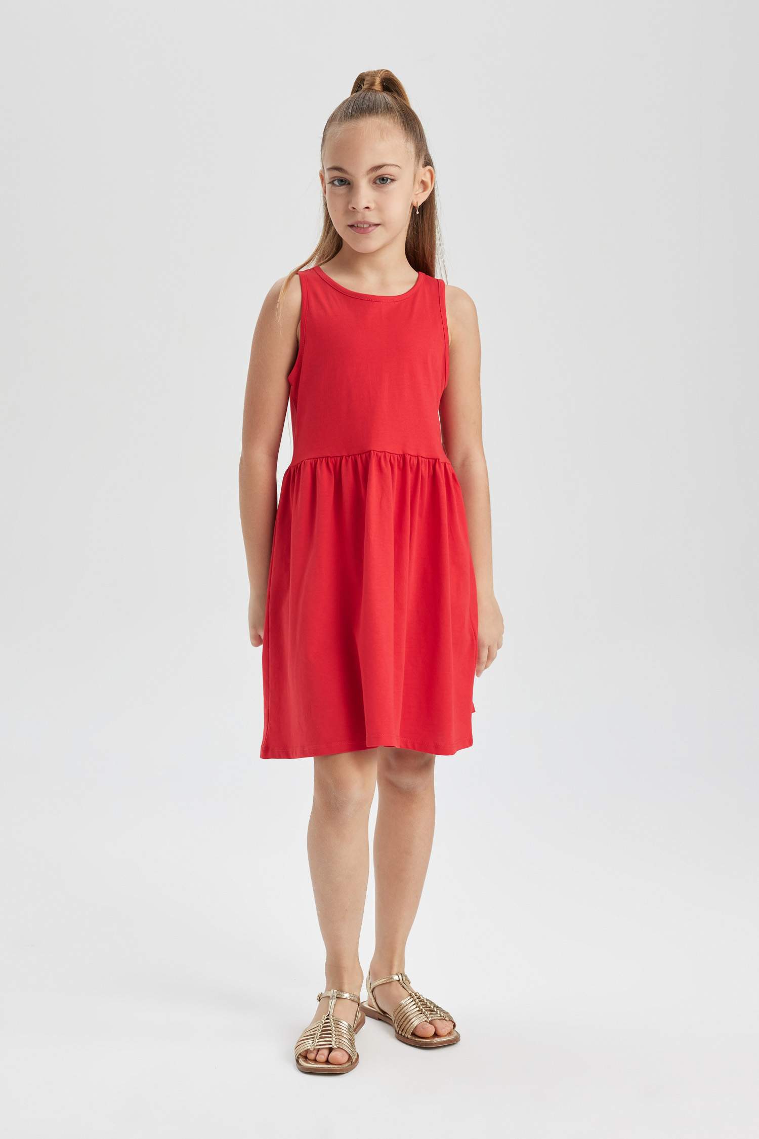 Kız Çocuk Basic Düz Kolsuz Elbise