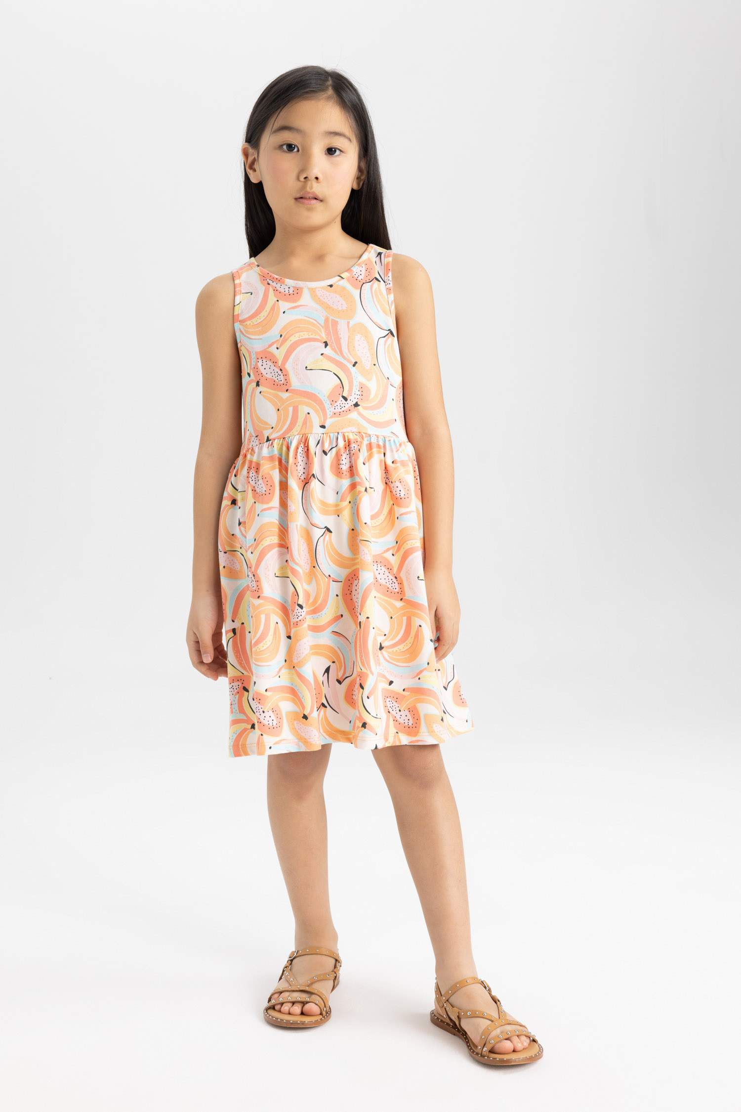 Kız Çocuk Desenli Kolsuz Elbise