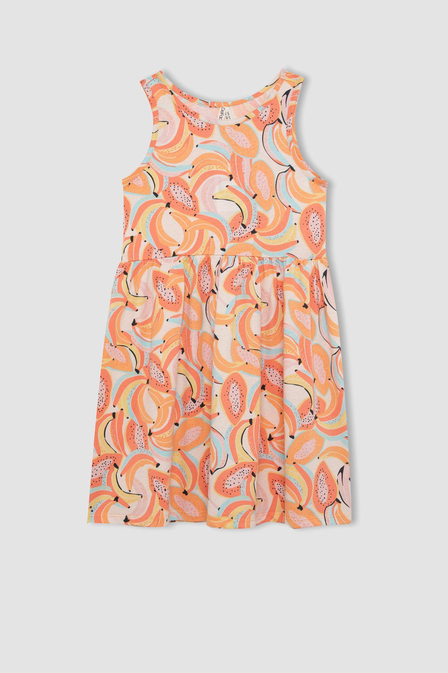 Kız Çocuk Desenli Kolsuz Elbise