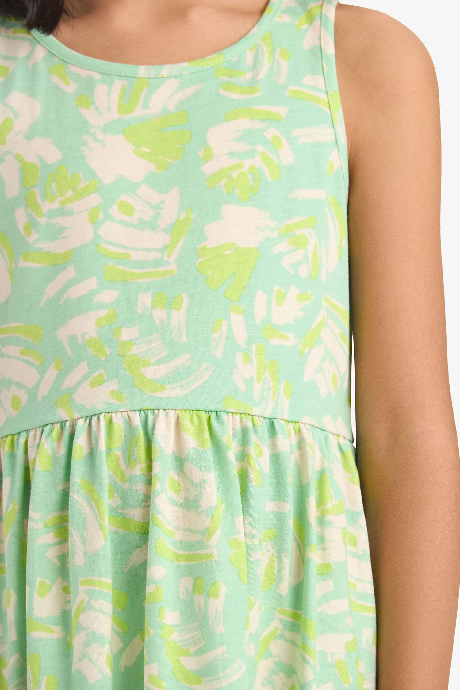 Kız Çocuk Bisiklet Yaka Desenli Kolsuz Yazlık Elbise