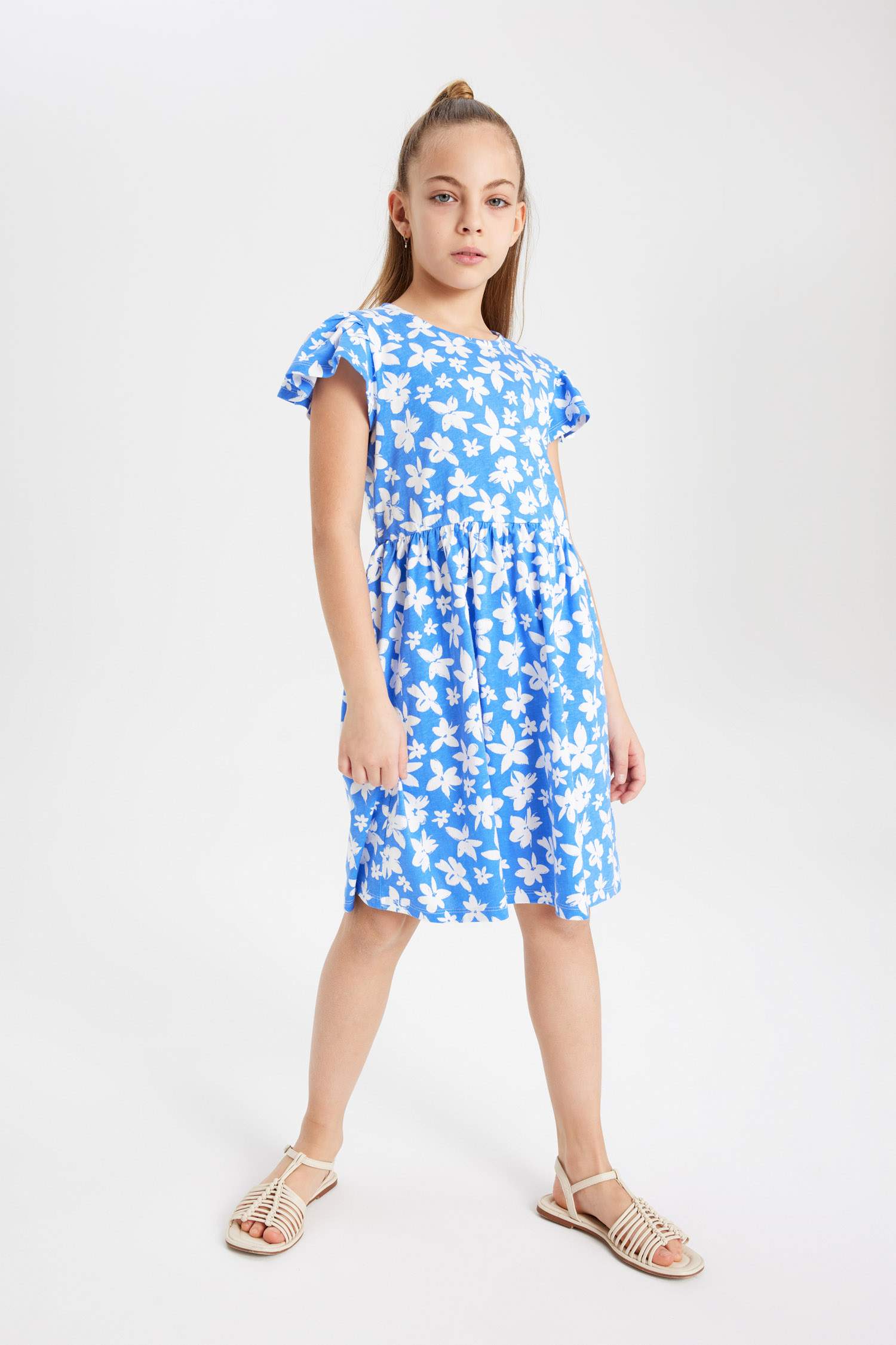 Robe à Manches Courtes à Motif Floral pour Fille