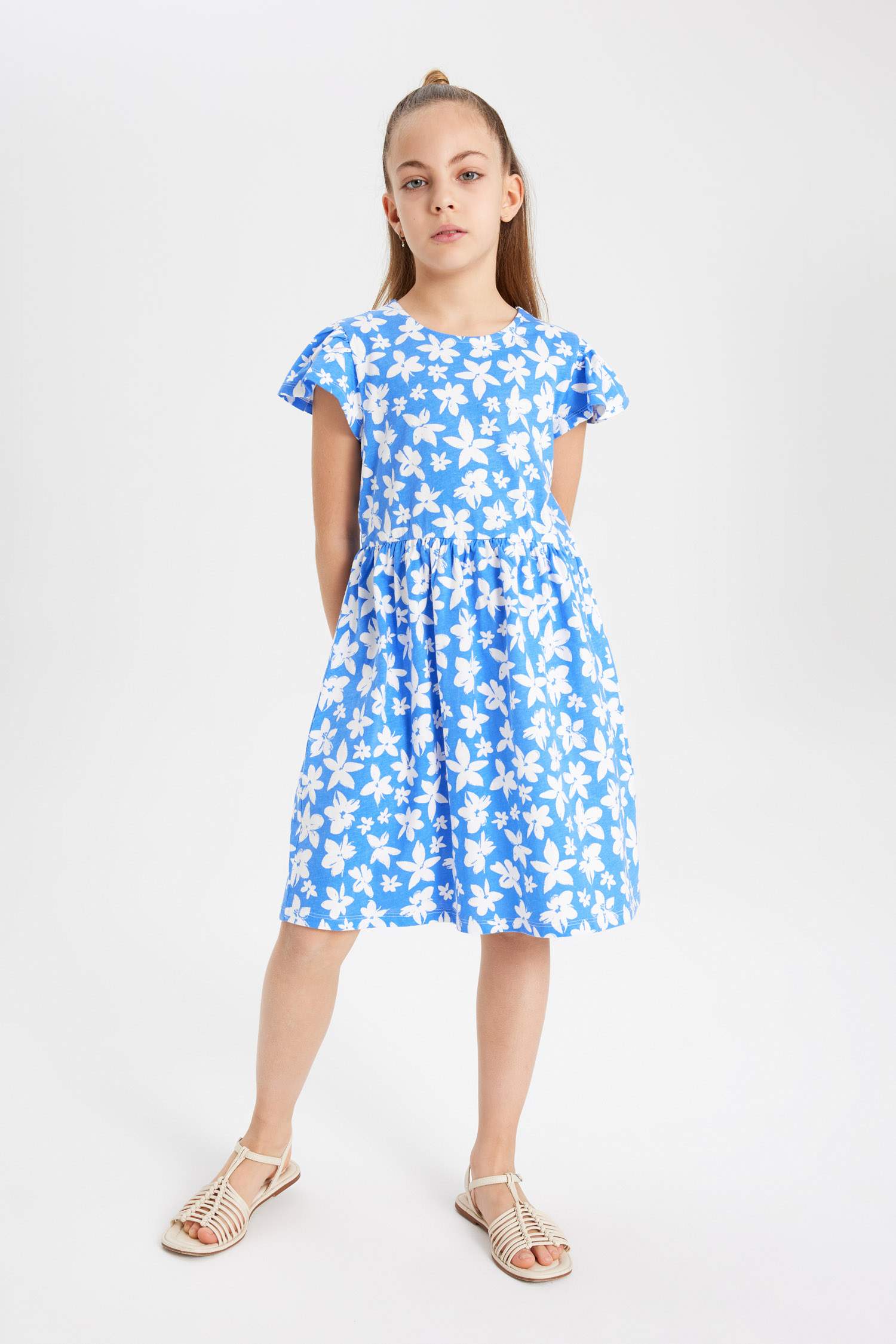 Robe à Manches Courtes à Motif Floral pour Fille