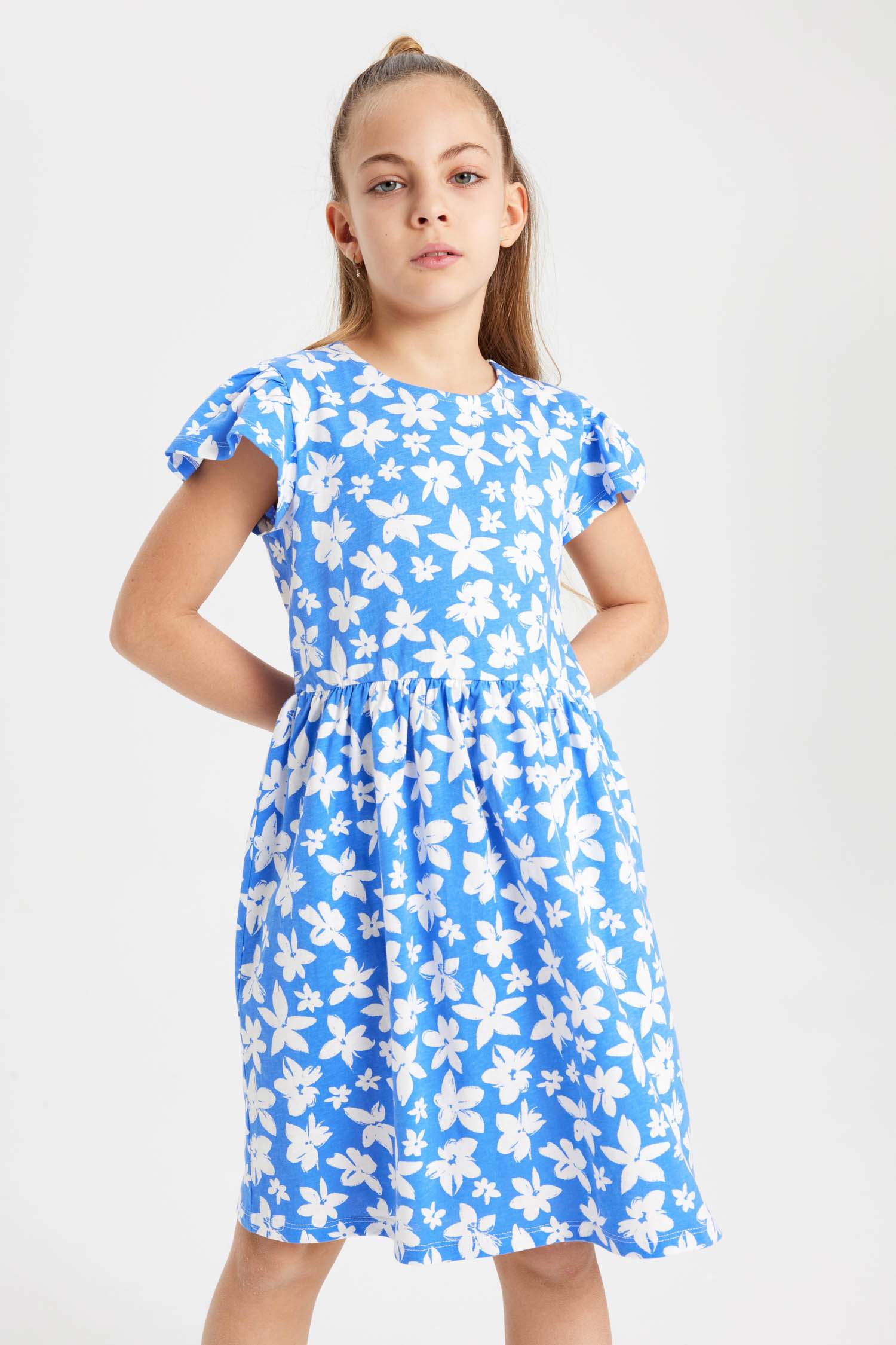 Robe à Manches Courtes à Motif Floral pour Fille