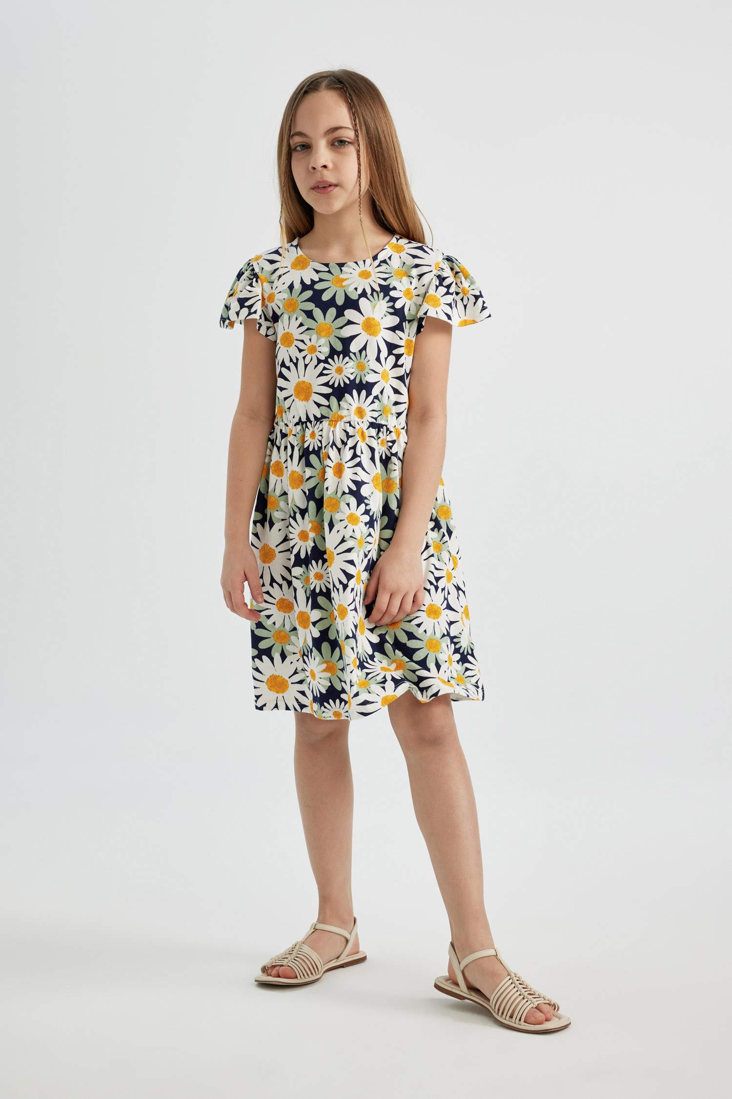 فستان بناتي قصة عادية فلورال