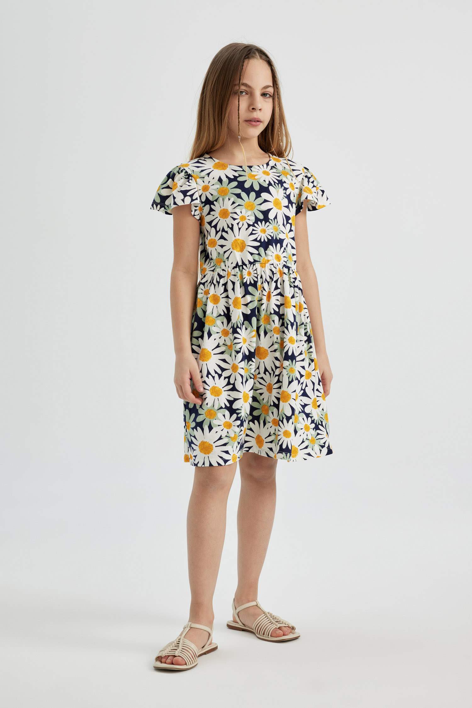 فستان بناتي قصة عادية فلورال