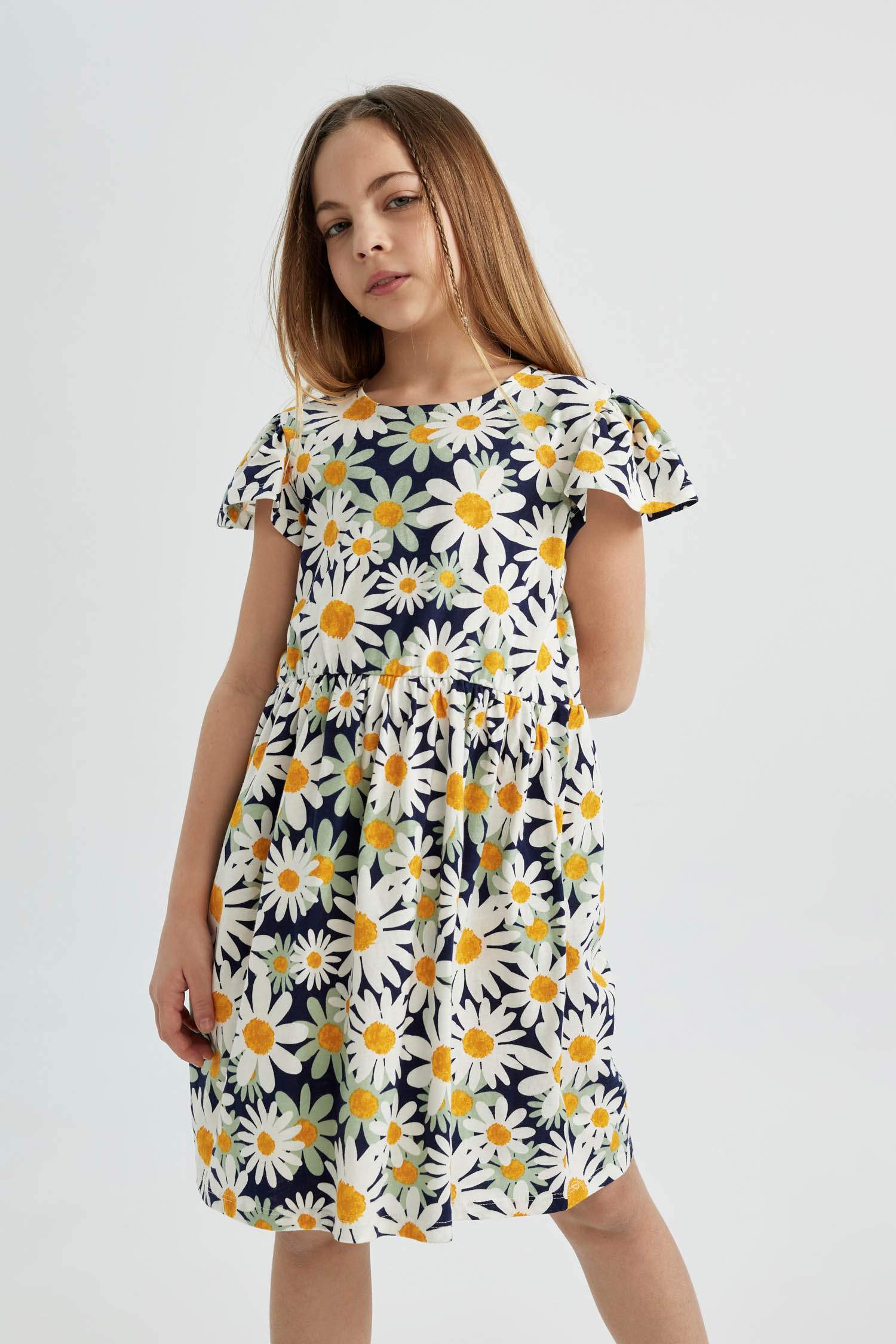 فستان بناتي قصة عادية فلورال