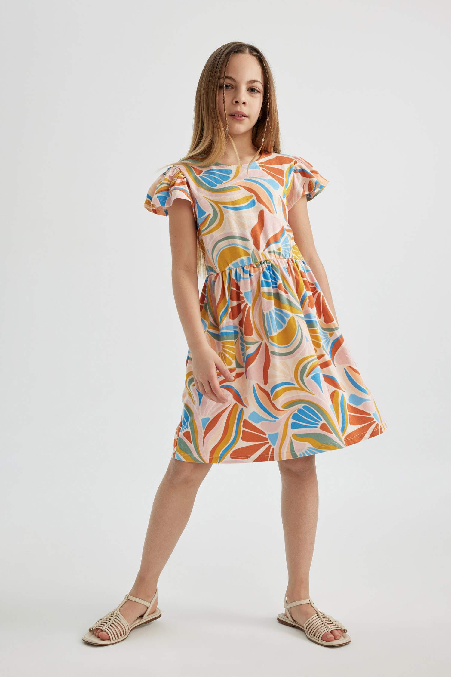 Kız Çocuk Desenli Kısa Kollu Elbise