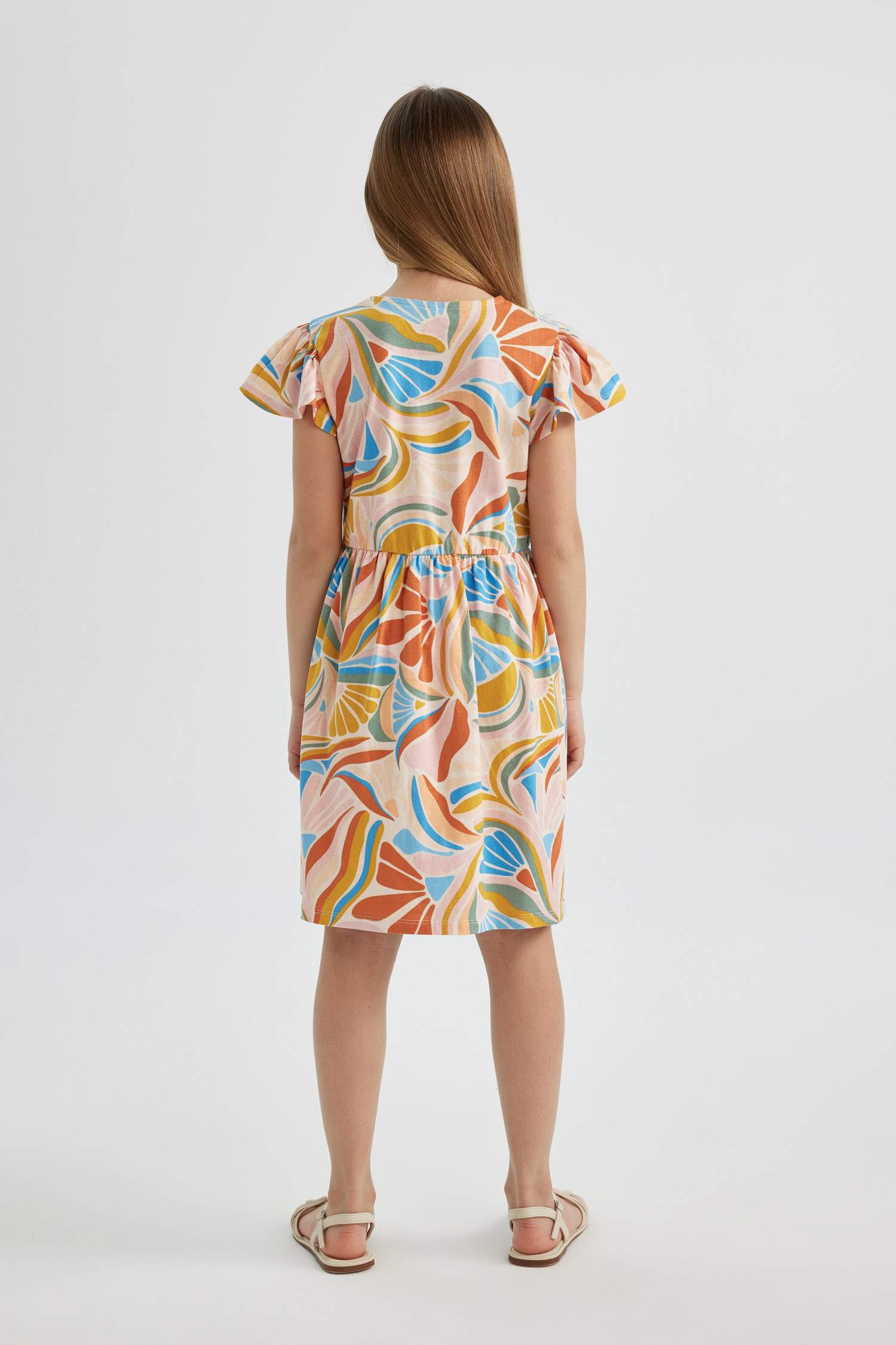 Kız Çocuk Desenli Kısa Kollu Elbise