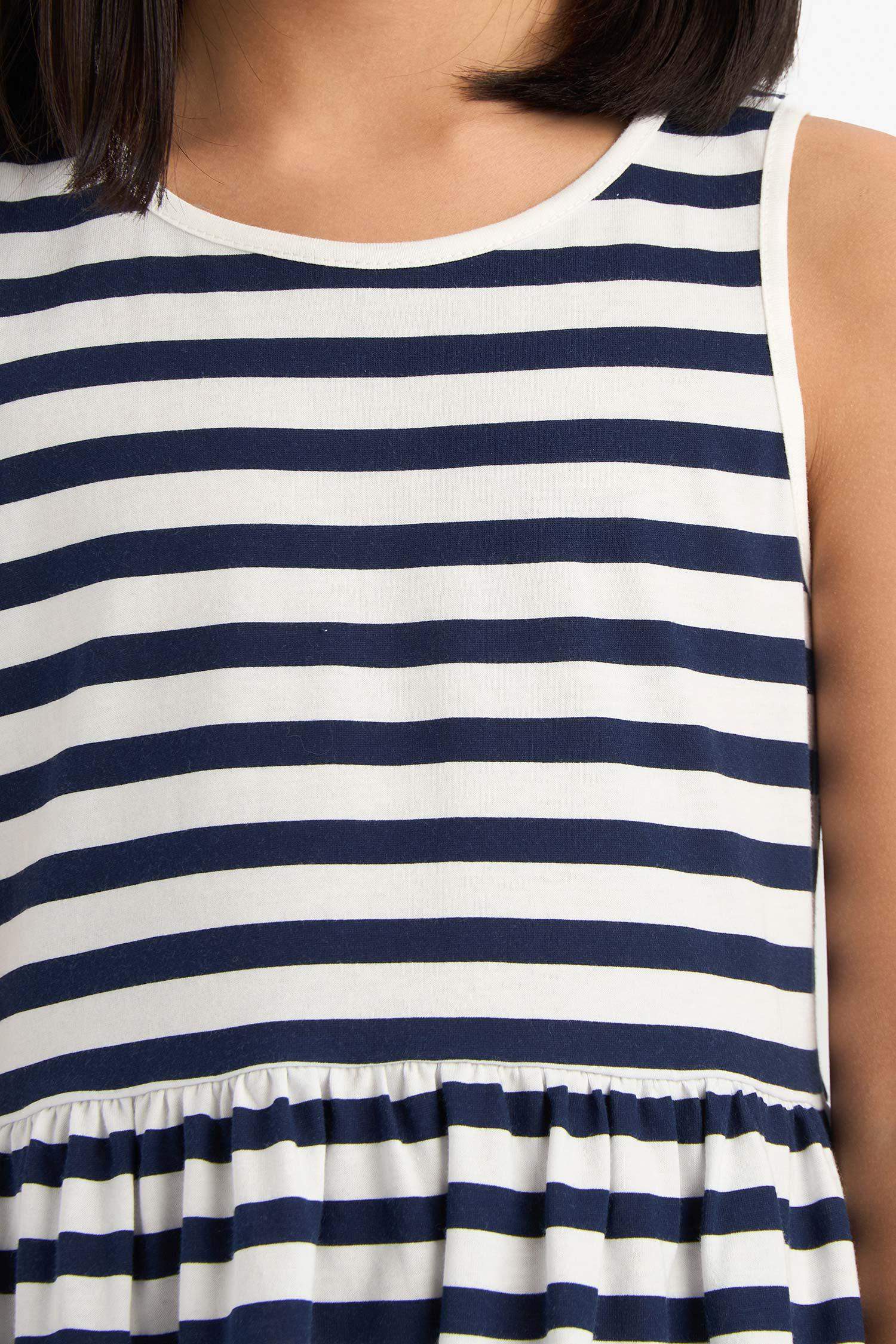 Девочка Летнее Платье Без Рукавов в Полоску с Круглым Вырезом