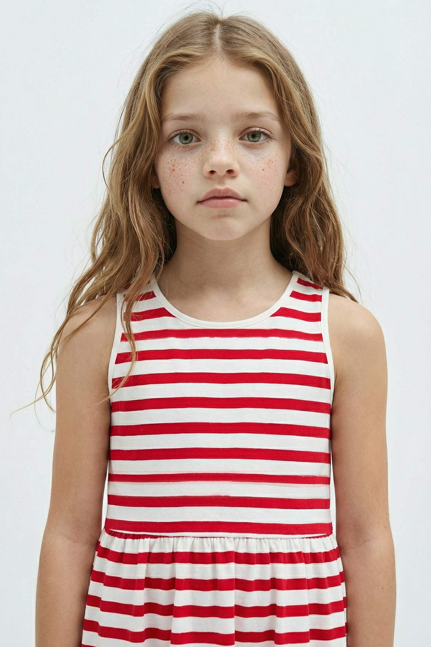 Kız Çocuk Bisiklet Yaka Çizgili Kolsuz Yazlık Elbise