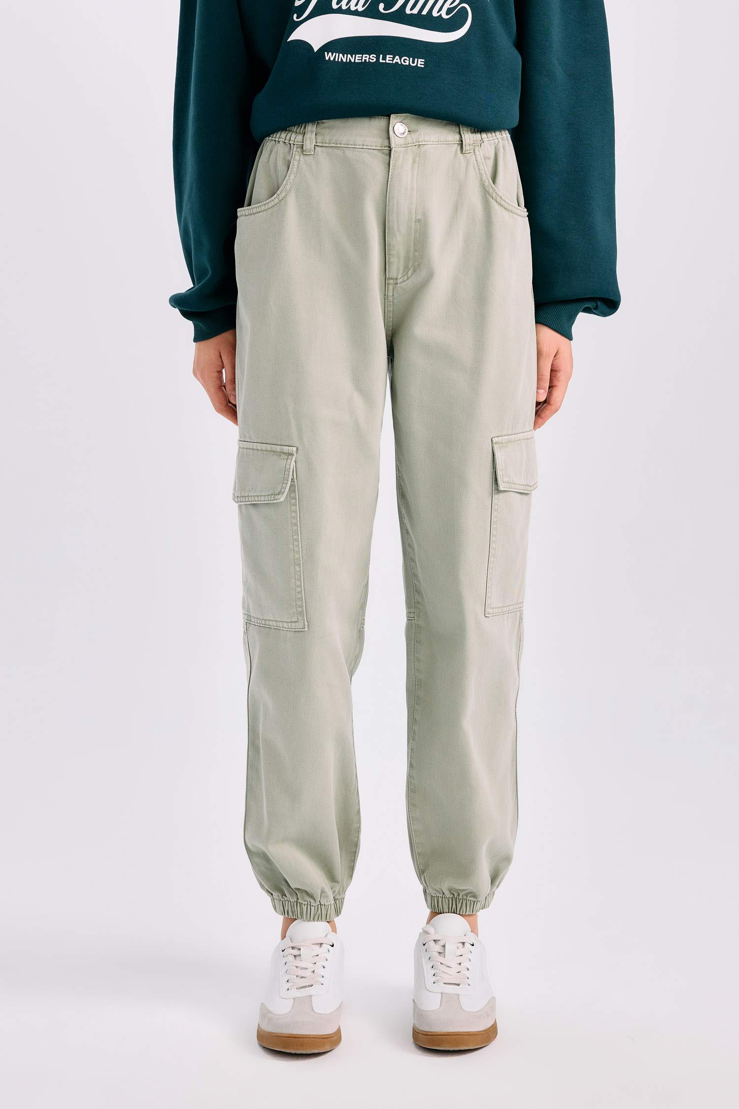 Карго джоггеры с высокой талией из габардина