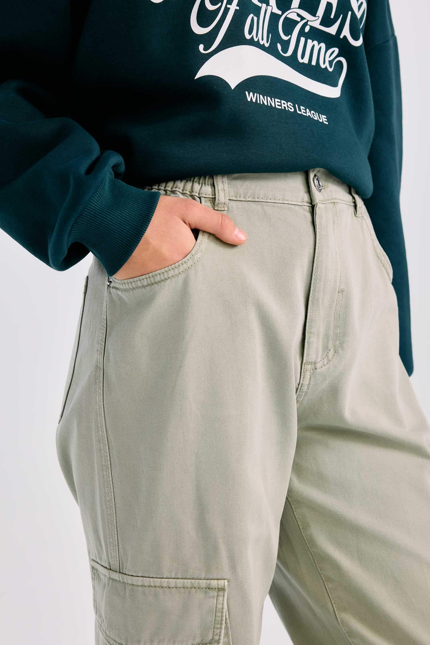 Карго джоггеры с высокой талией из габардина