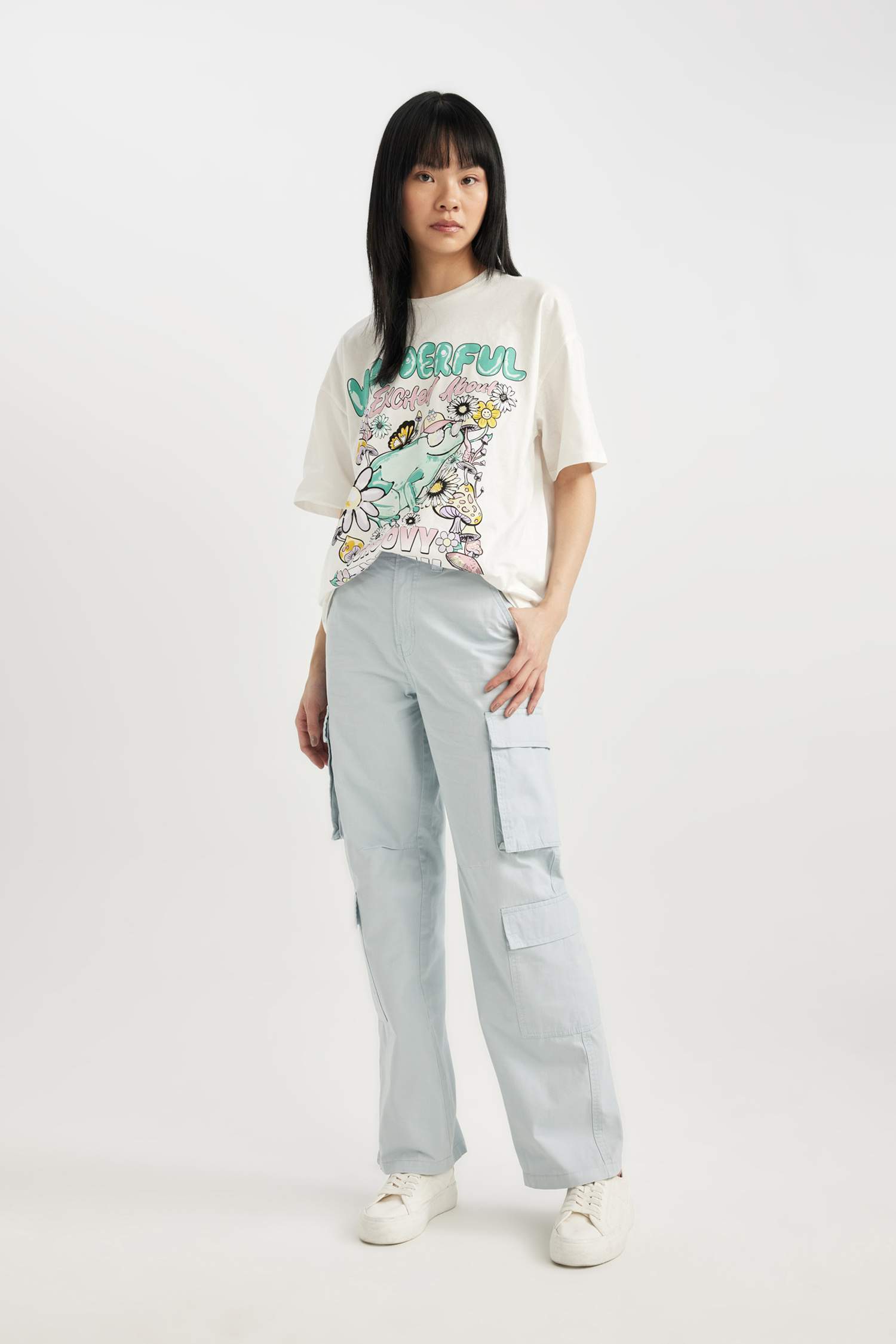 Брюки карго прямого кроя из габардина