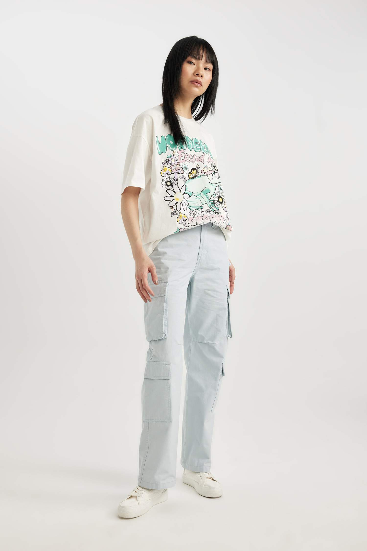 Брюки карго прямого кроя из габардина