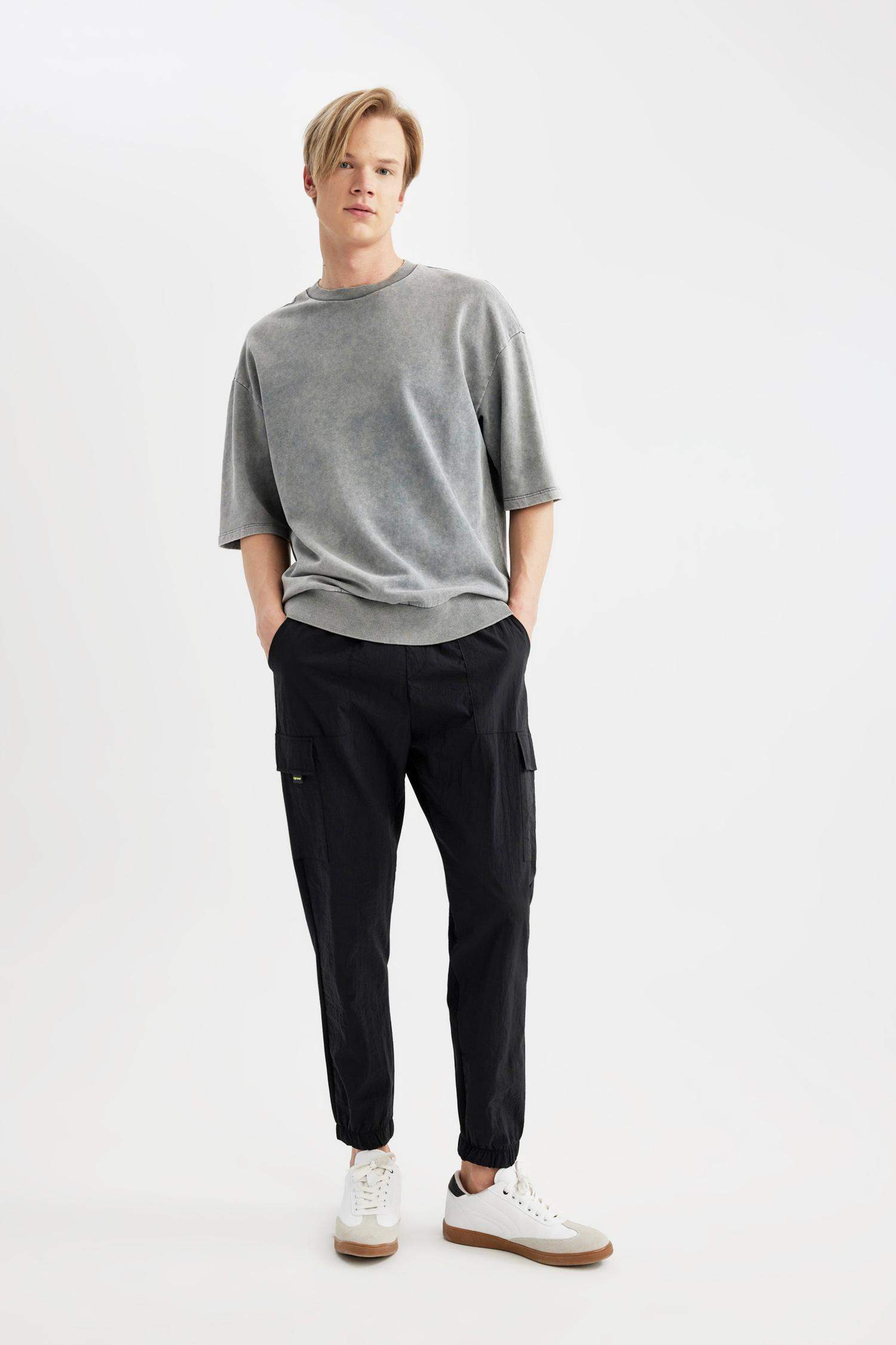 Regular Fit With Cargo Pocket Thin Sweatshirt Fabric Trousers