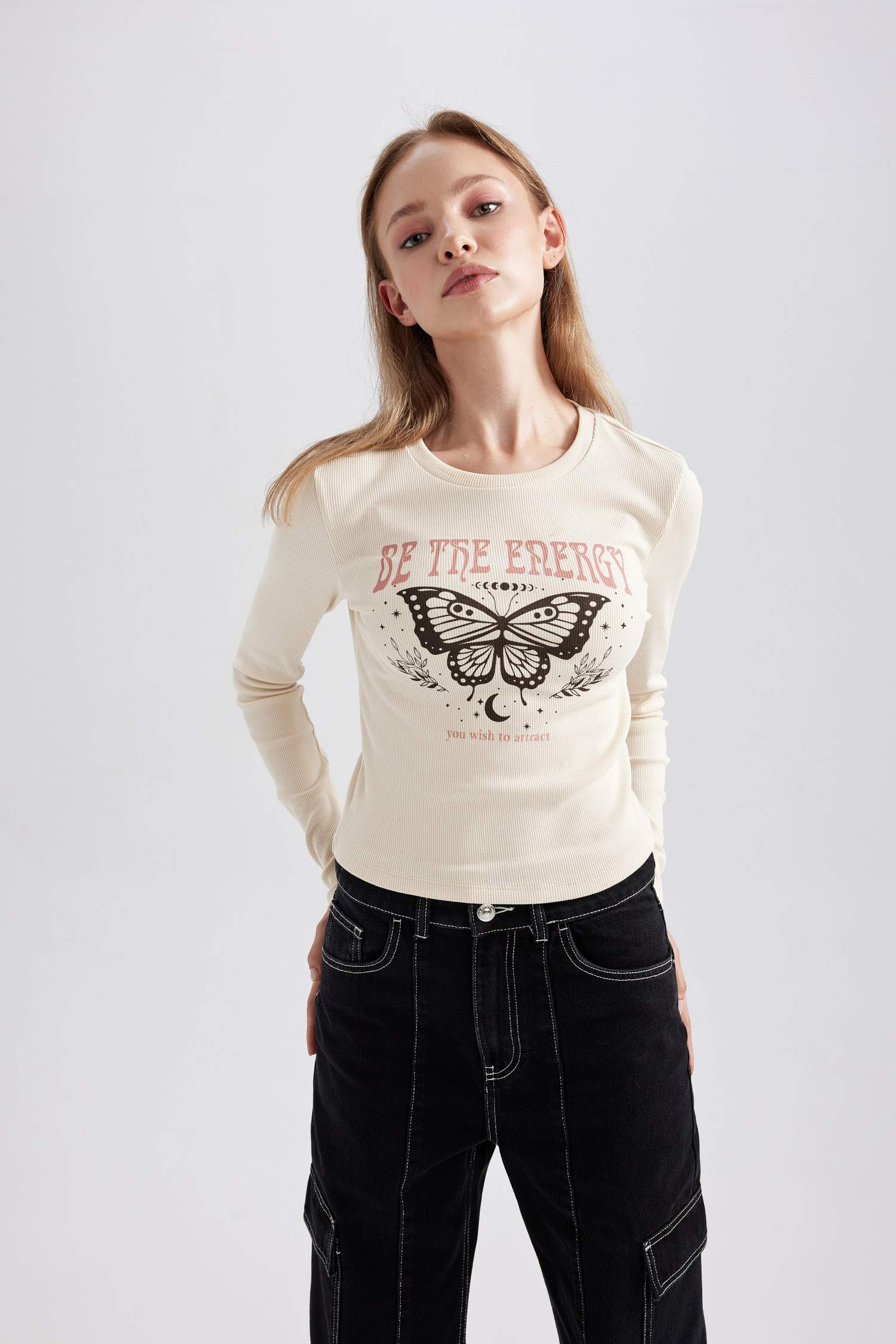 T-Shirt Coupe Slim Col Rond à Manches Longues