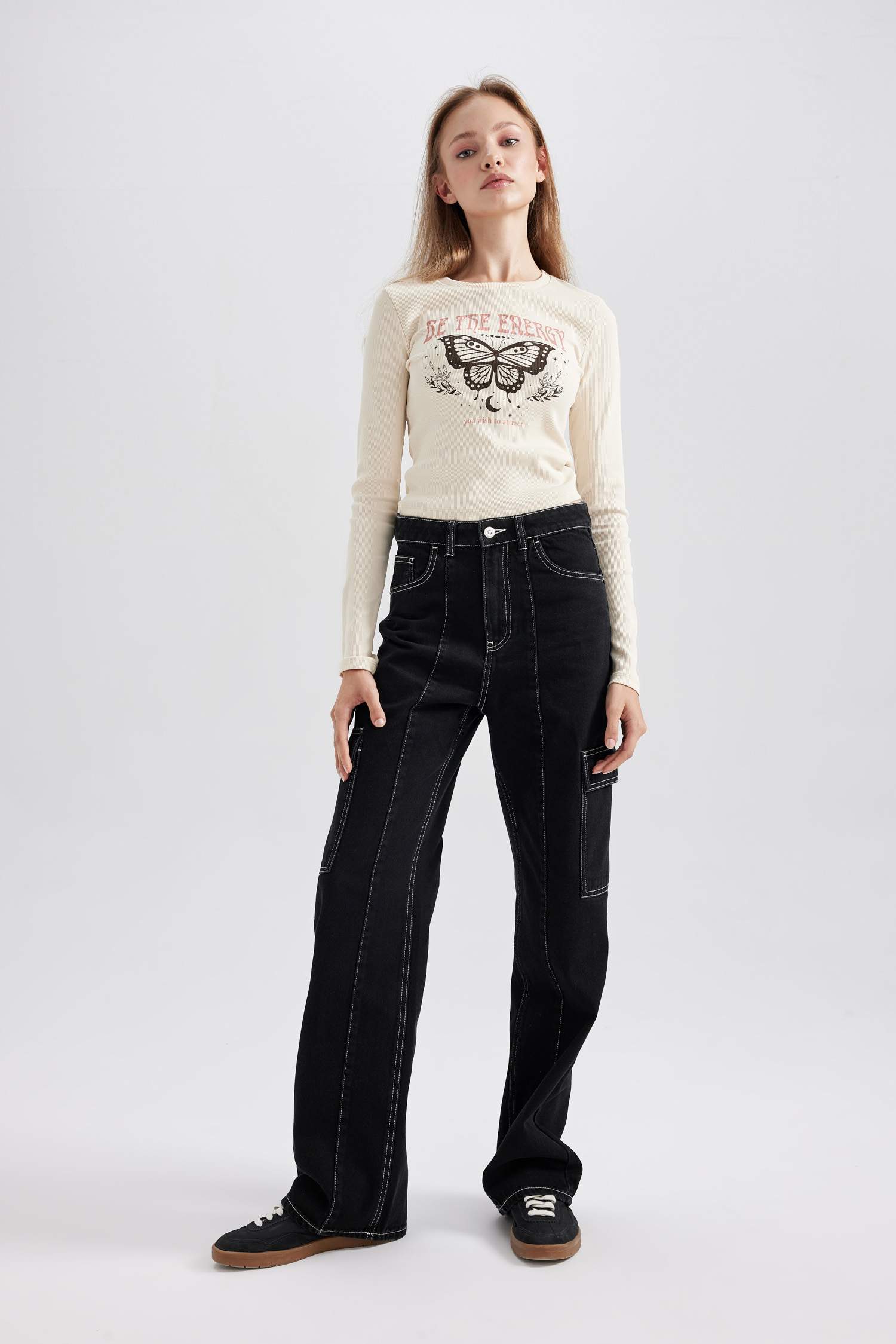 T-Shirt Coupe Slim Col Rond à Manches Longues