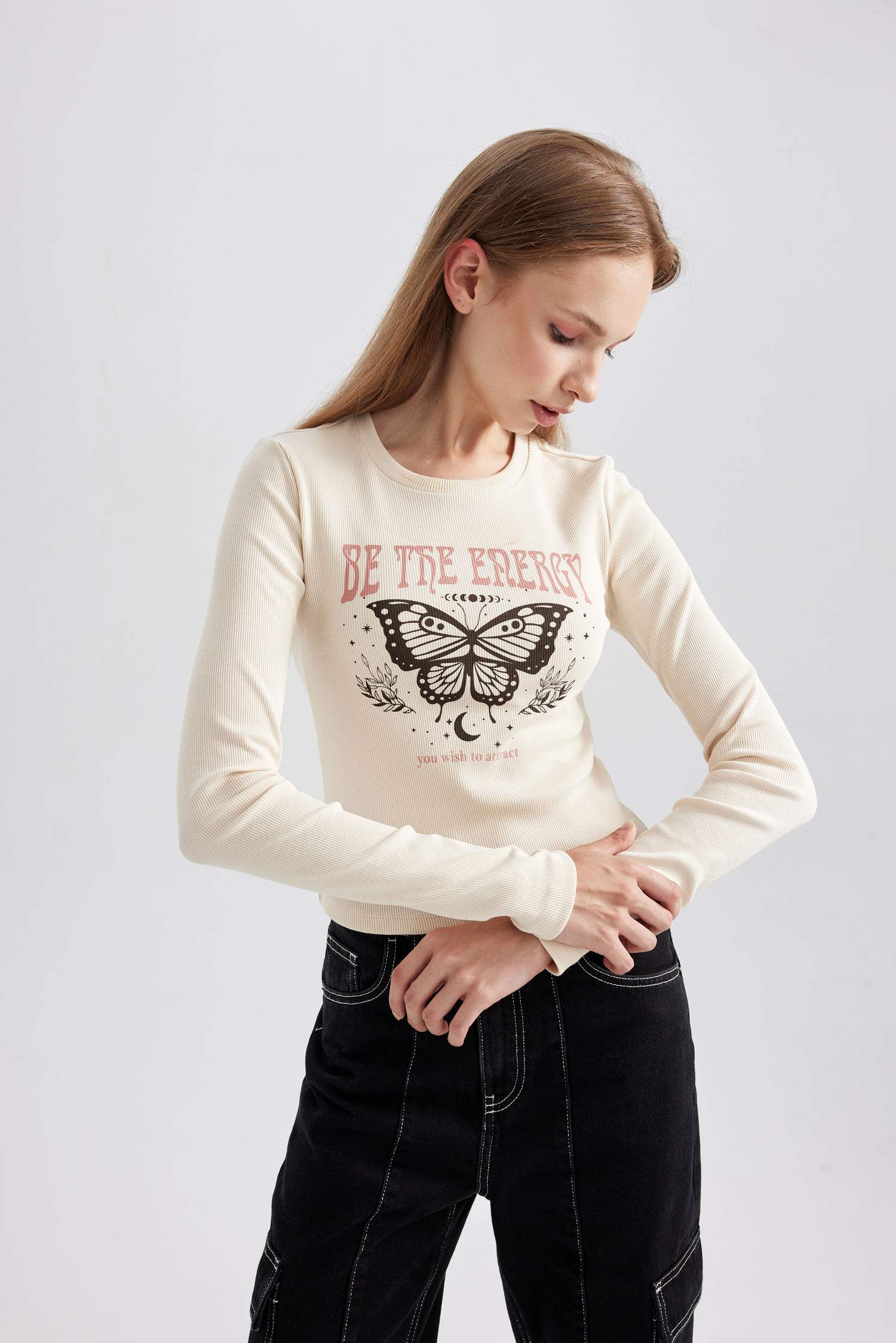 T-Shirt Coupe Slim Col Rond à Manches Longues