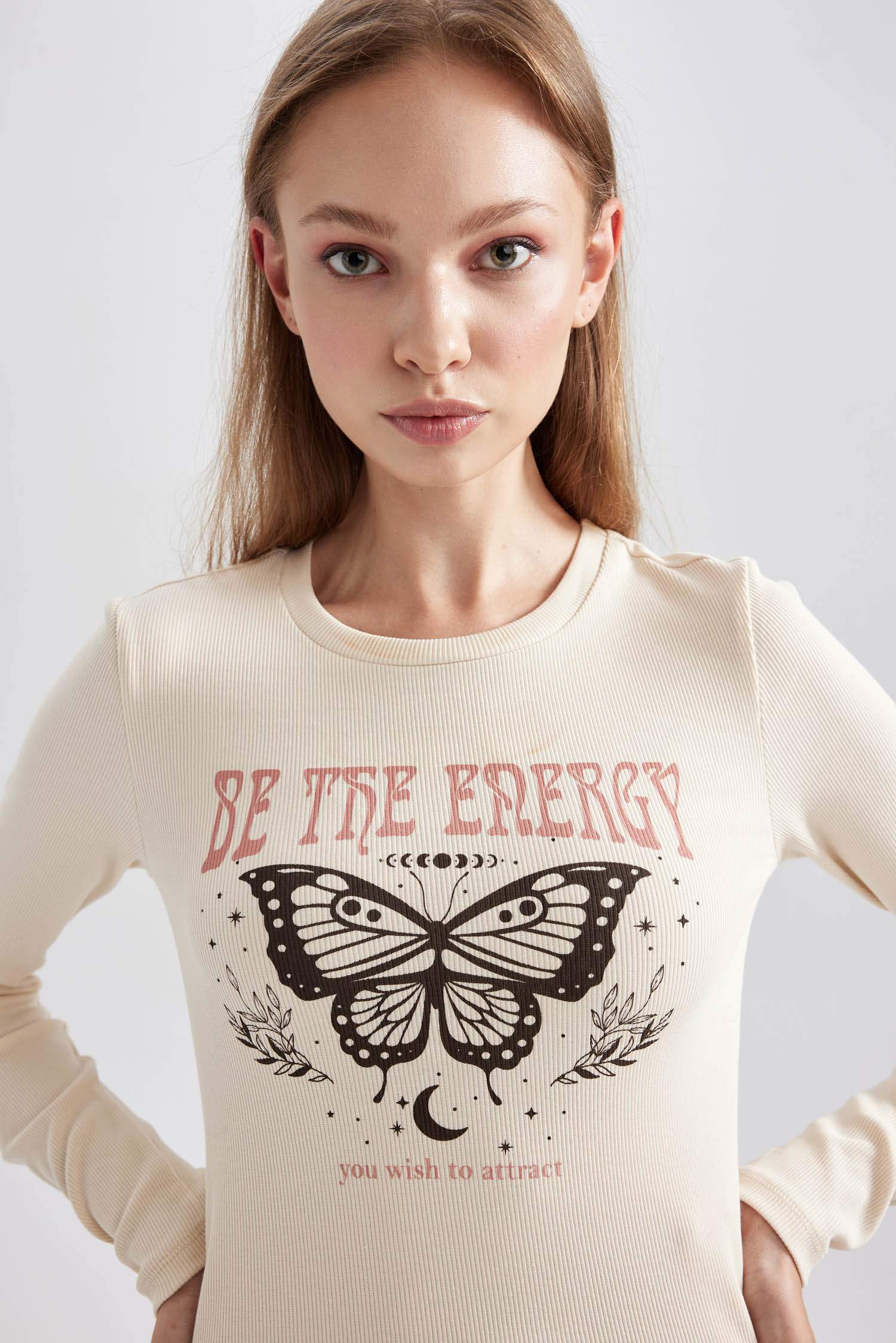 T-Shirt Coupe Slim Col Rond à Manches Longues