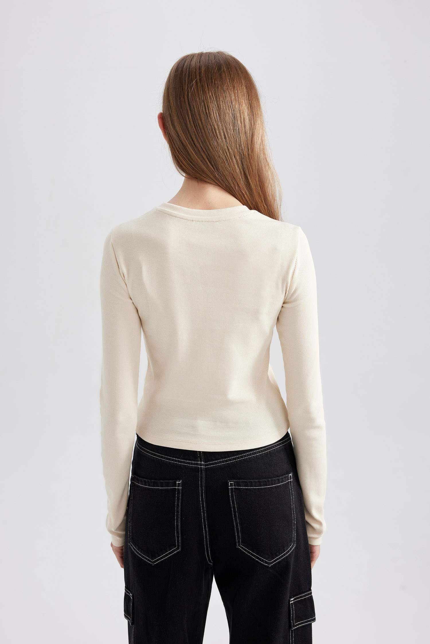 T-Shirt Coupe Slim Col Rond à Manches Longues