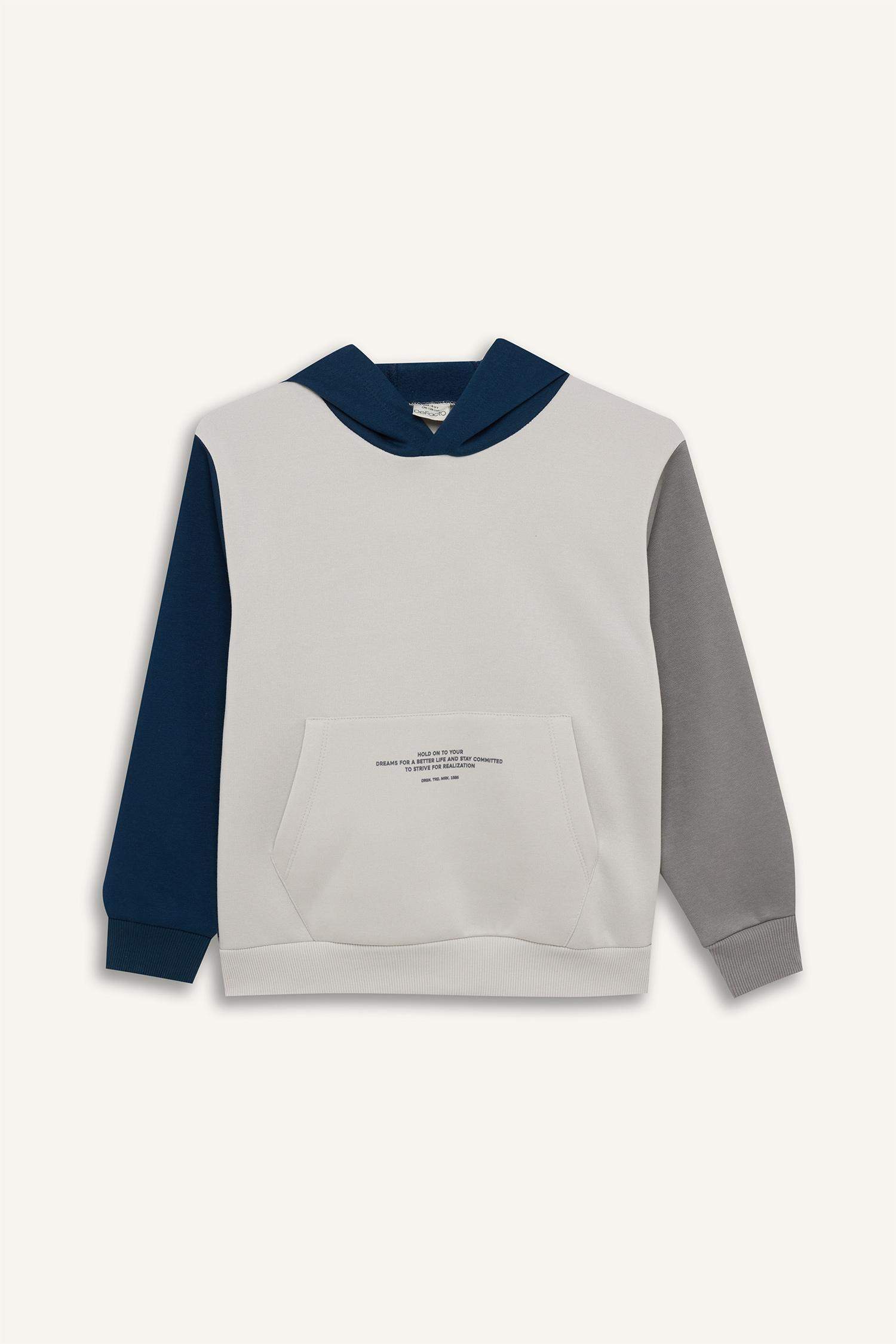 Erkek Çocuk Kapüşonlu Cep Baskılı Sweatshirt