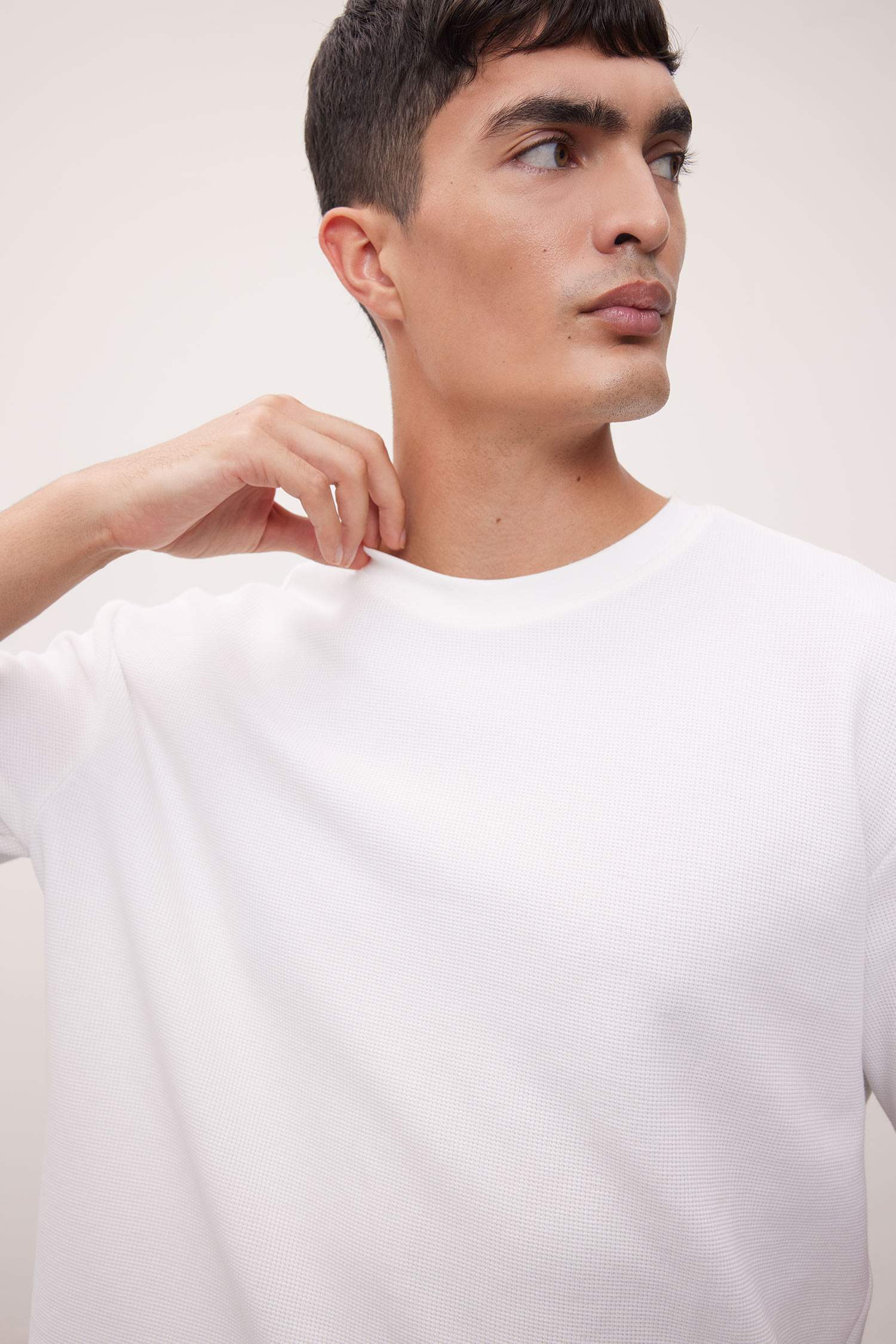 Boxy Fit Bisiklet Yaka Kısa Kollu Basic Düz Waffle Tişört